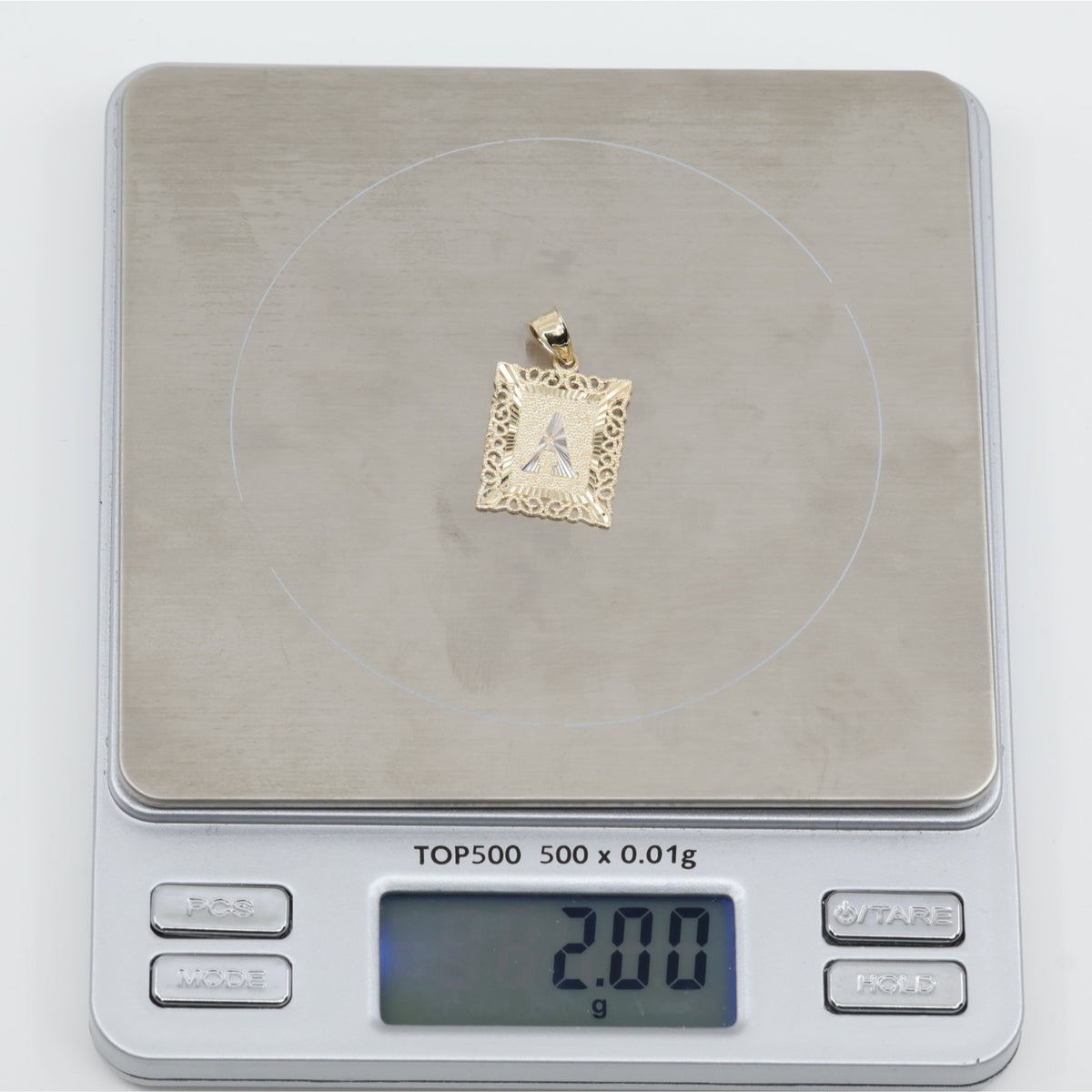 14K Two Tone Gold Diamond Cut Initial Letter "A" Charm Pendant