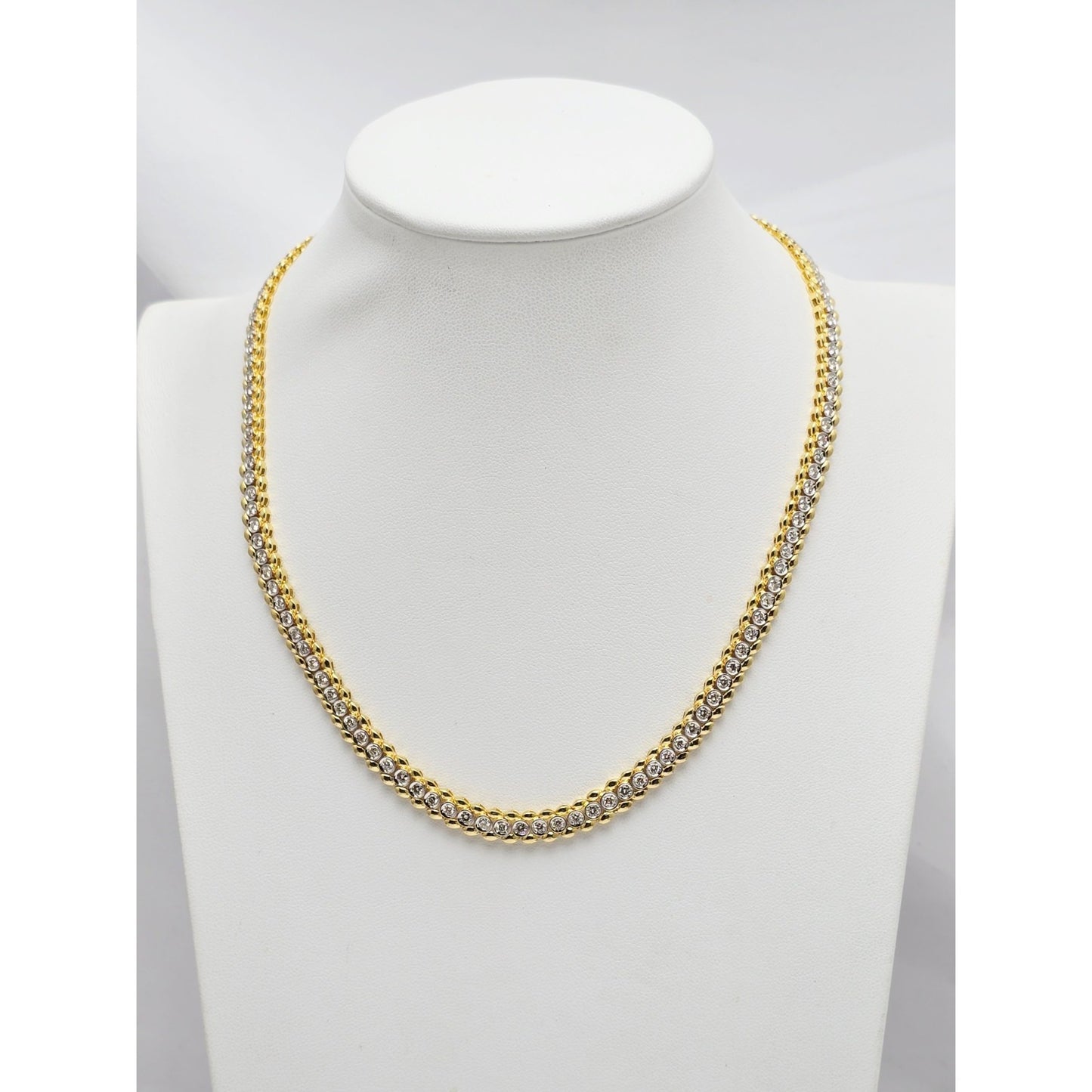 18K Yellow Gold Diamond Tennis Link Chain Necklace