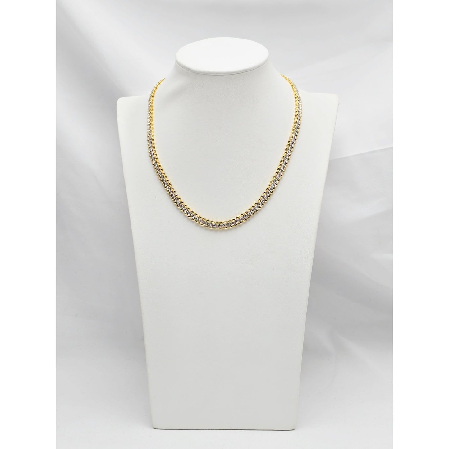 18K Yellow Gold Diamond Tennis Link Chain Necklace