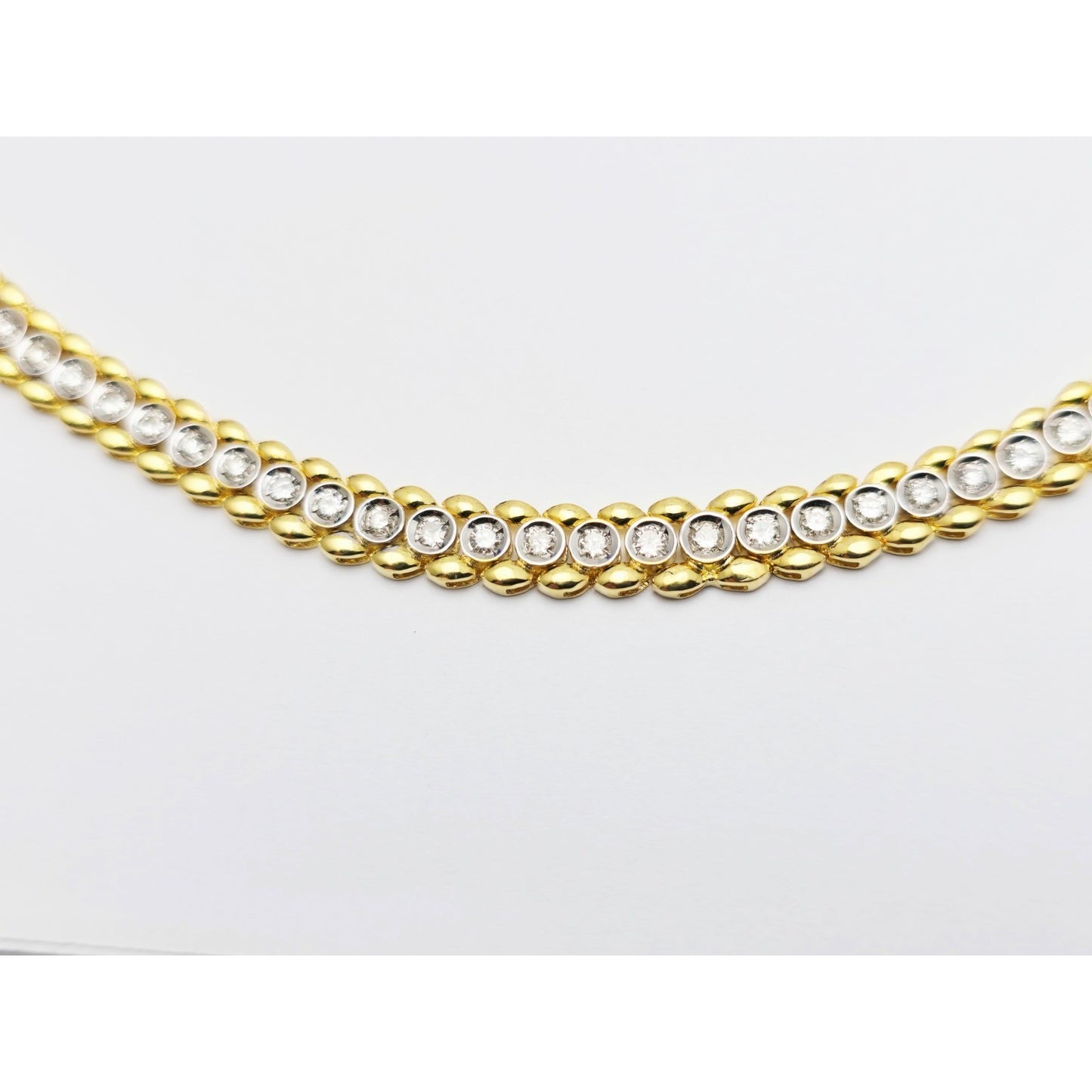 18K Yellow Gold Diamond Tennis Link Chain Necklace