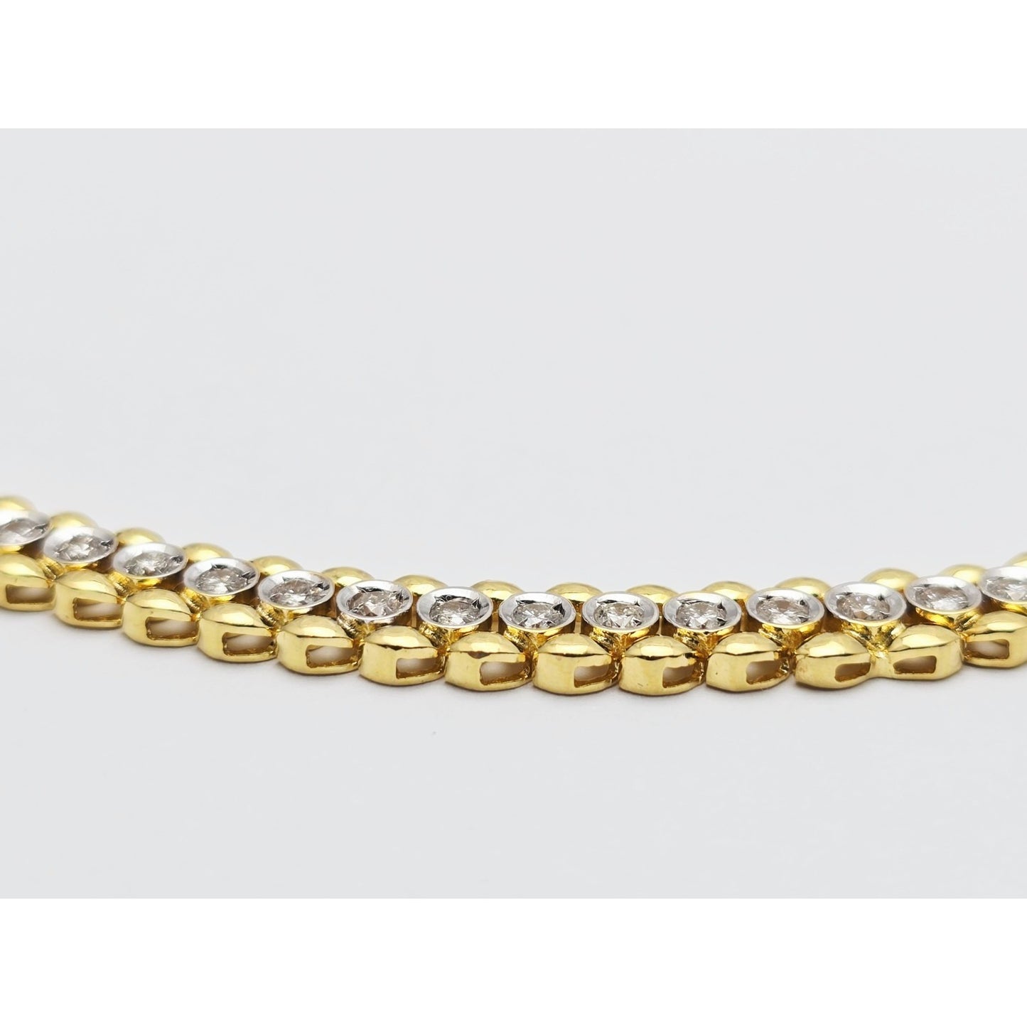 18K Yellow Gold Diamond Tennis Link Chain Necklace