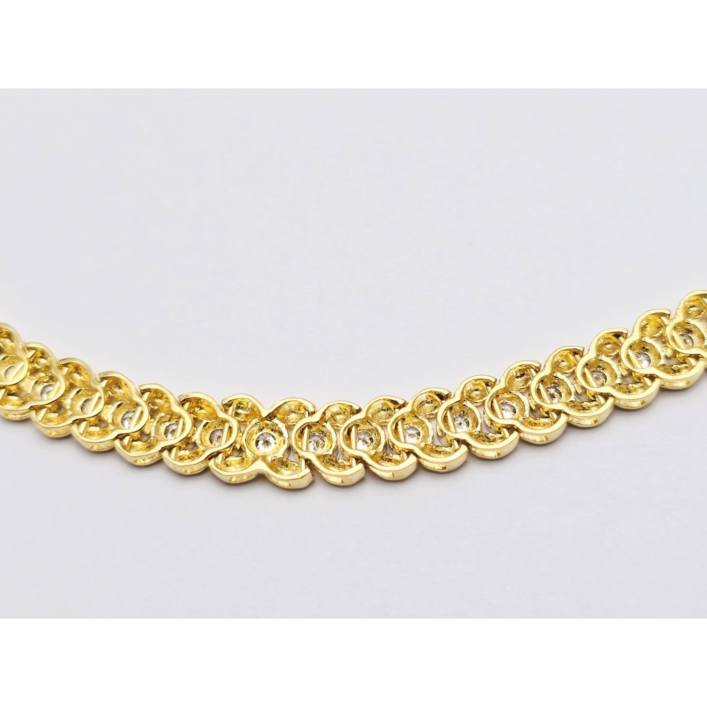 18K Yellow Gold Diamond Tennis Link Chain Necklace