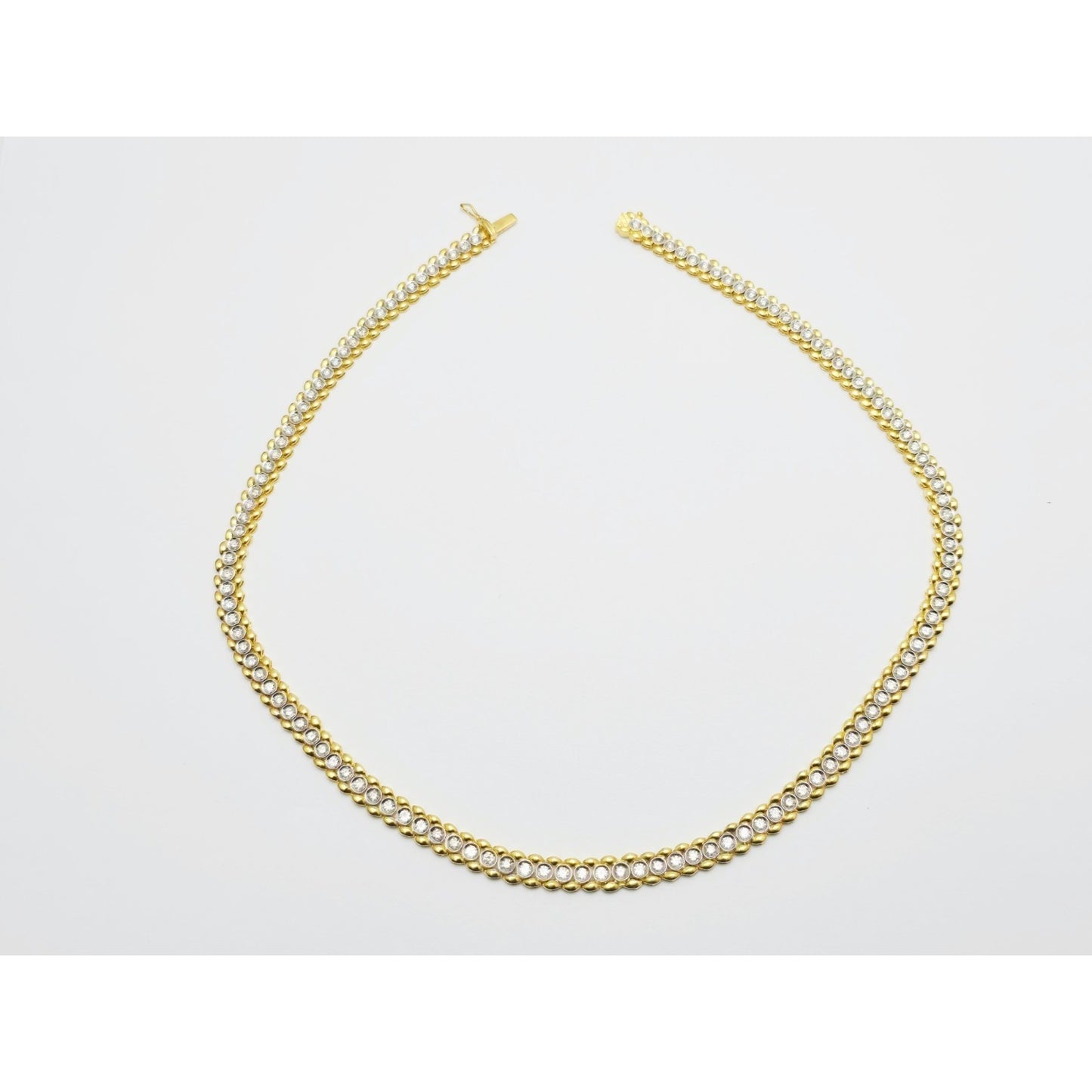 18K Yellow Gold Diamond Tennis Link Chain Necklace