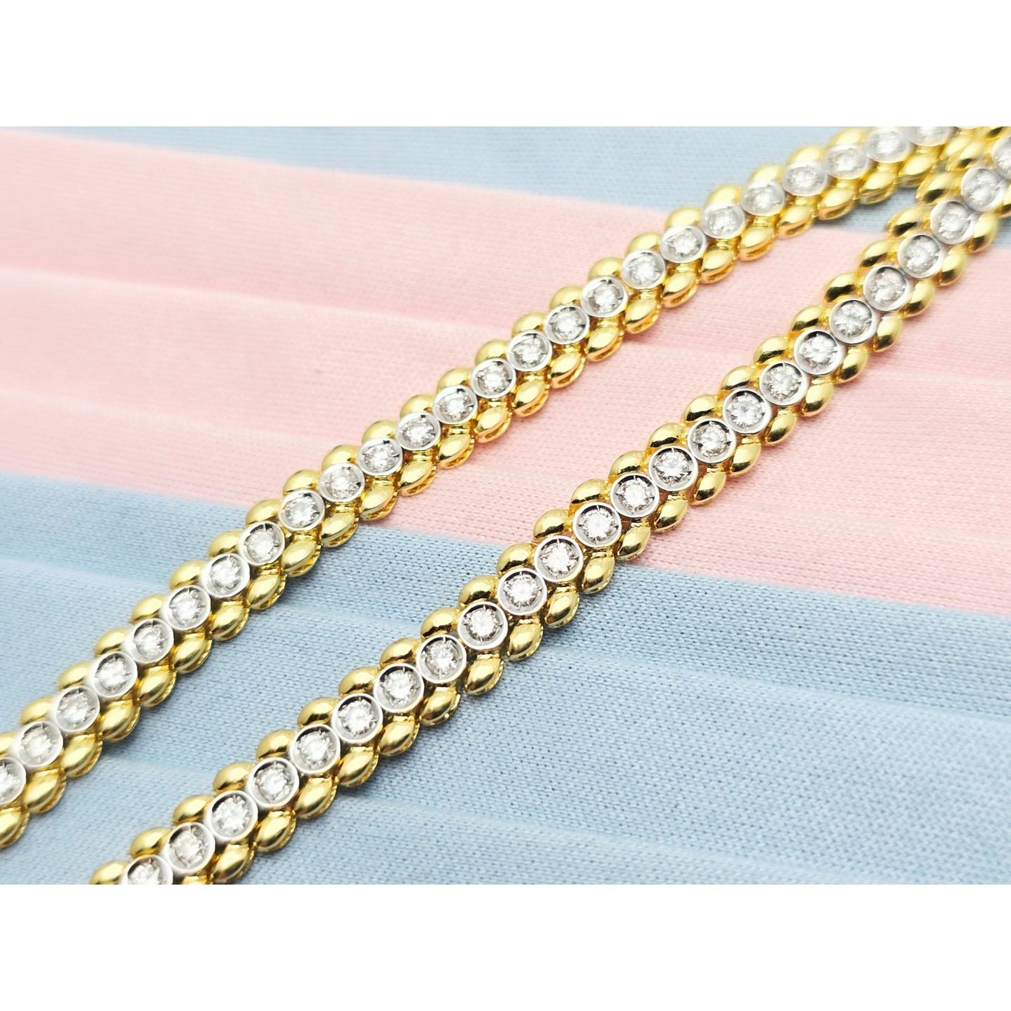 18K Yellow Gold Diamond Tennis Link Chain Necklace