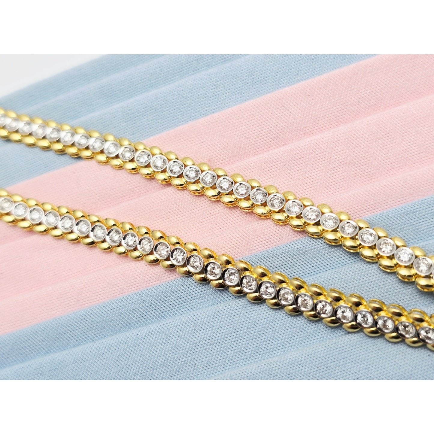 18K Yellow Gold Diamond Tennis Link Chain Necklace