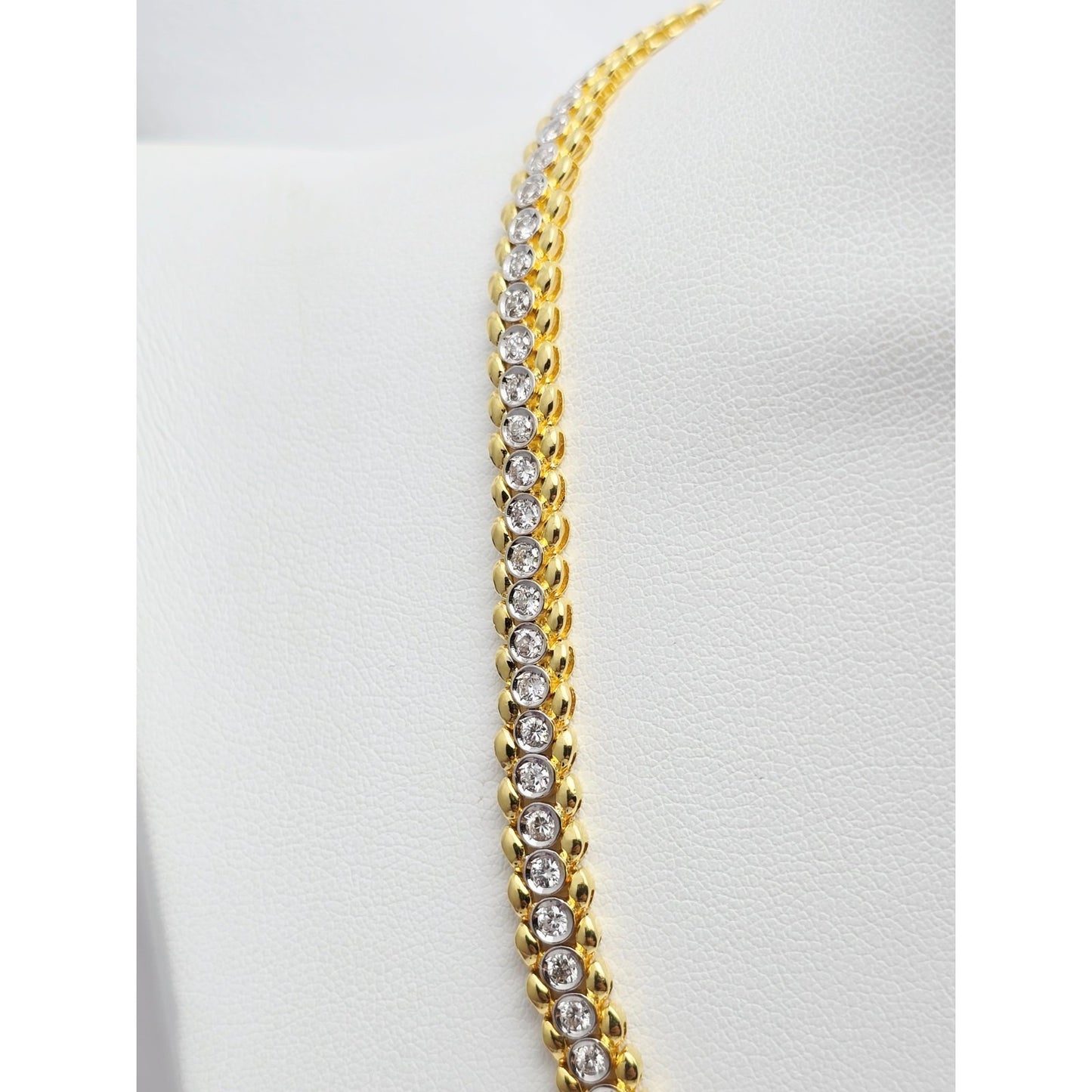 18K Yellow Gold Diamond Tennis Link Chain Necklace