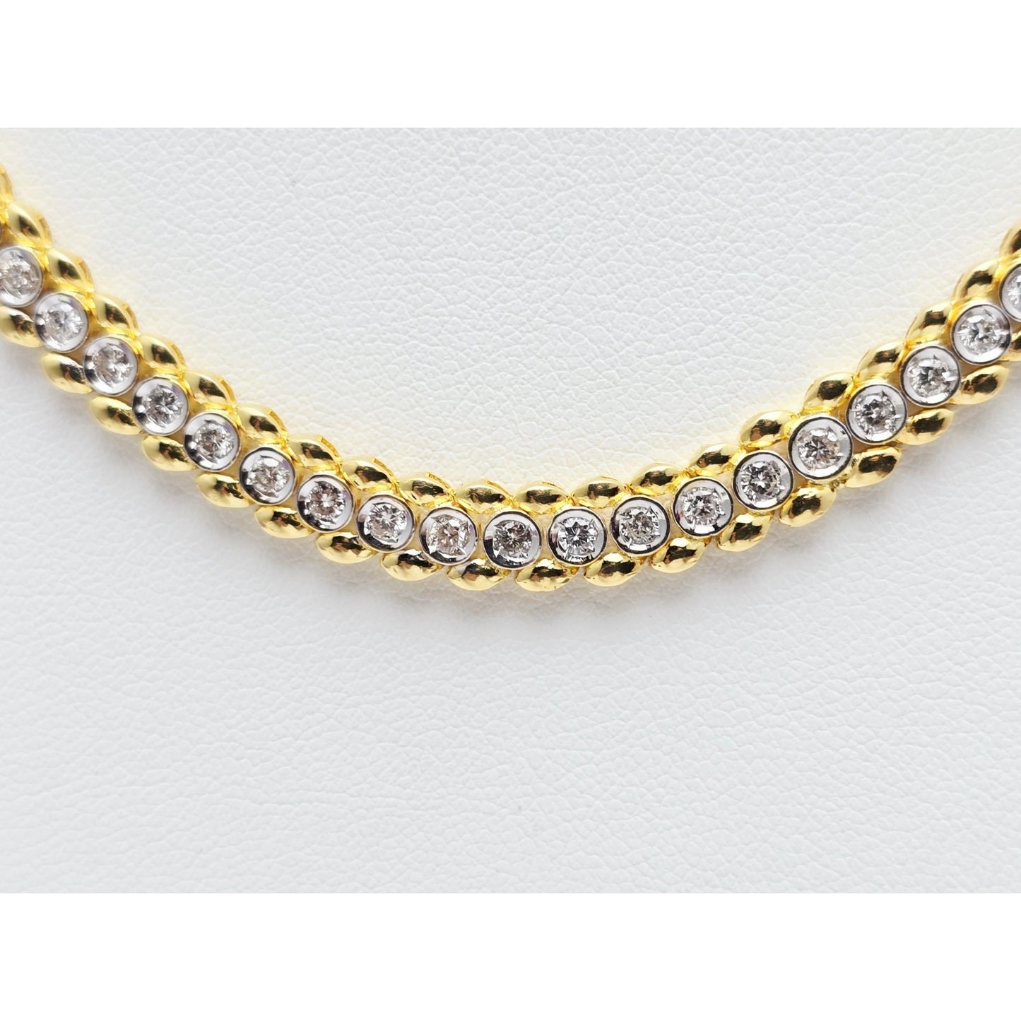 18K Yellow Gold Diamond Tennis Link Chain Necklace
