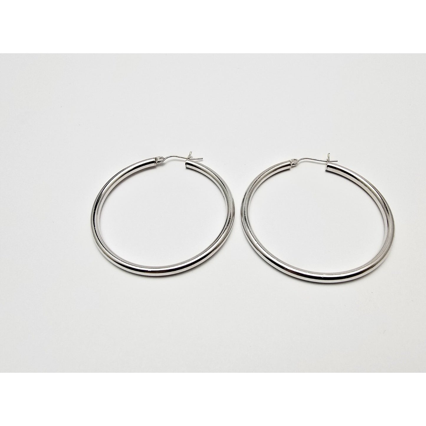 Large 14K White Gold Hinged Hoop Earrings