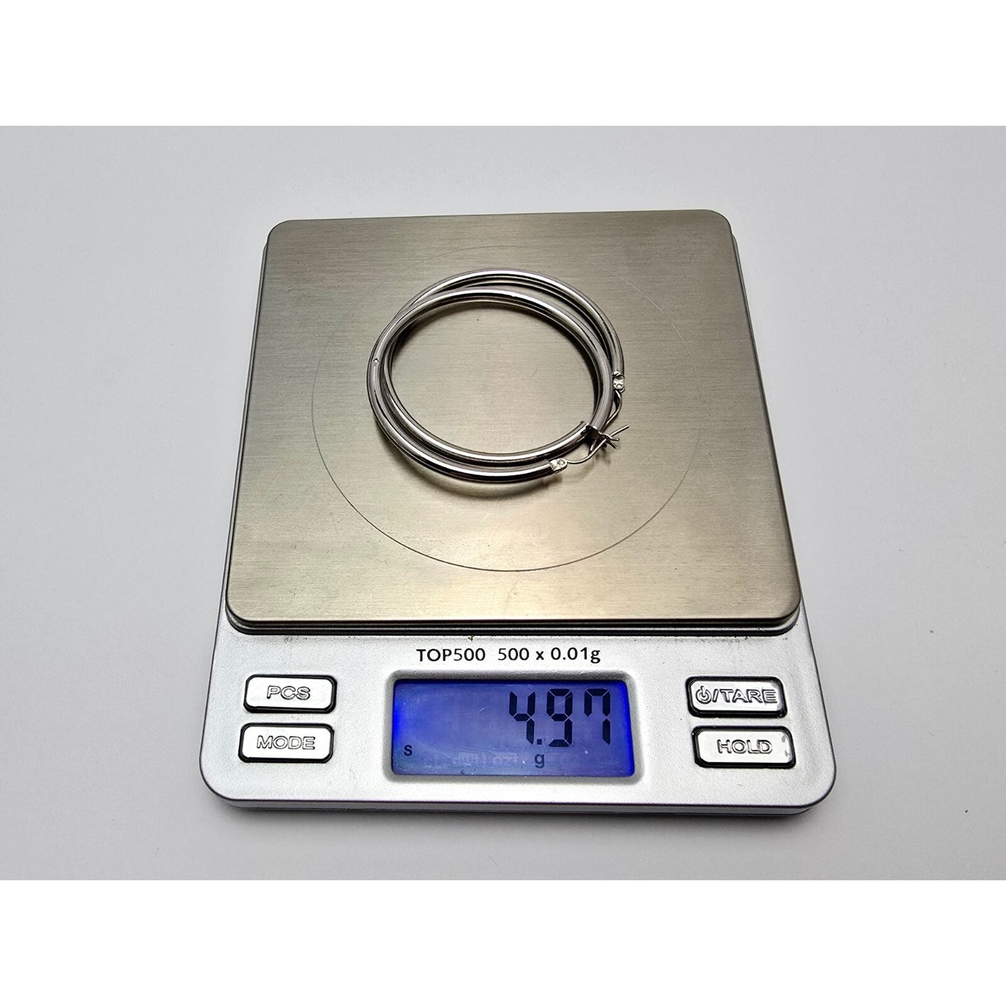 Large 14K White Gold Hinged Hoop Earrings