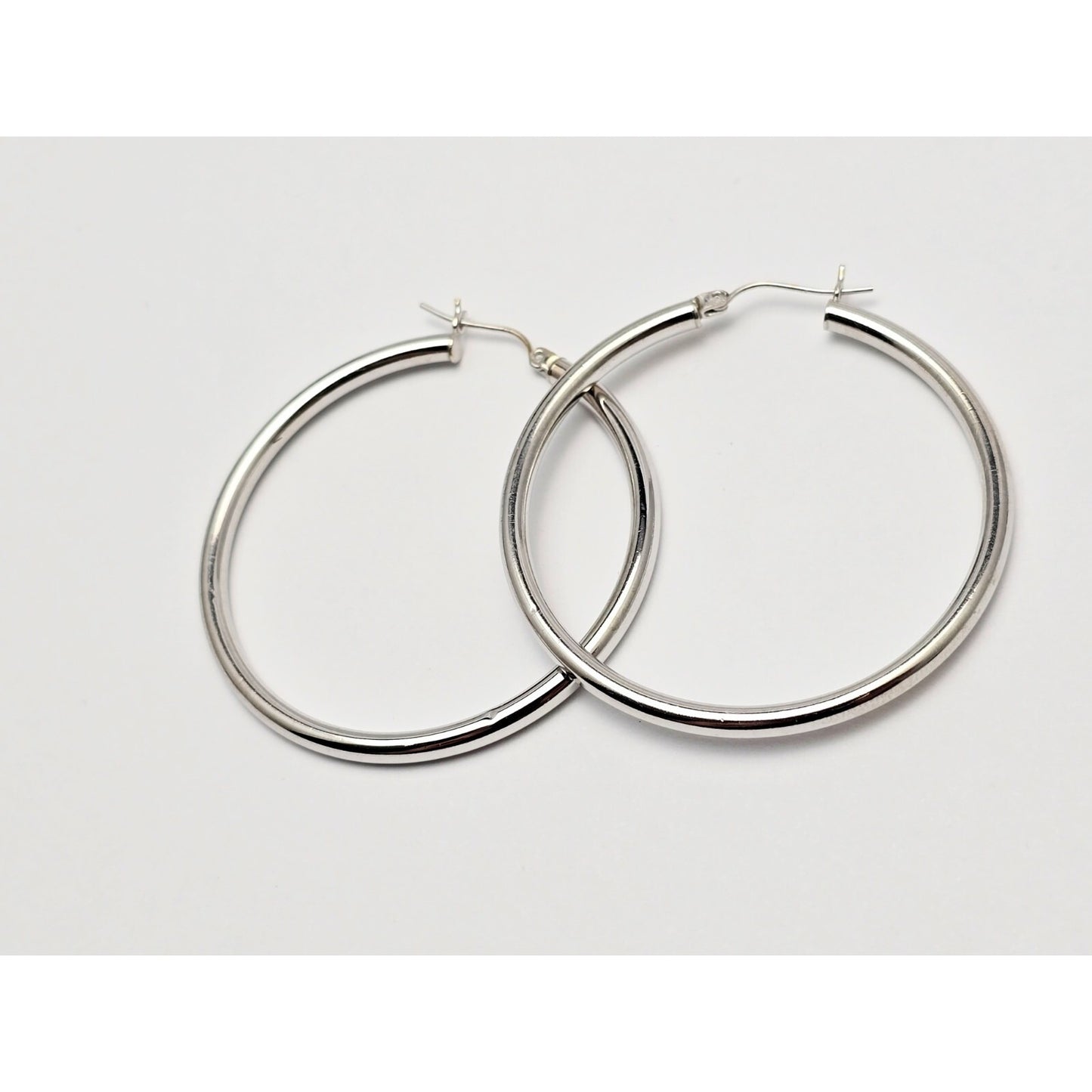 Large 14K White Gold Hinged Hoop Earrings