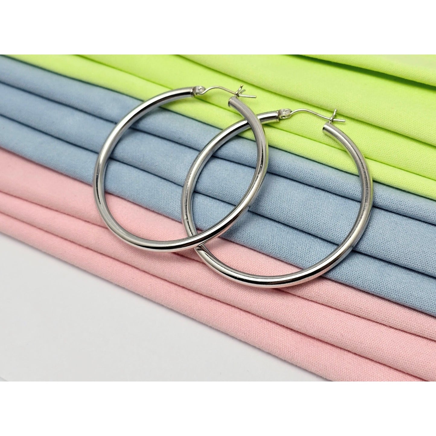 Large 14K White Gold Hinged Hoop Earrings