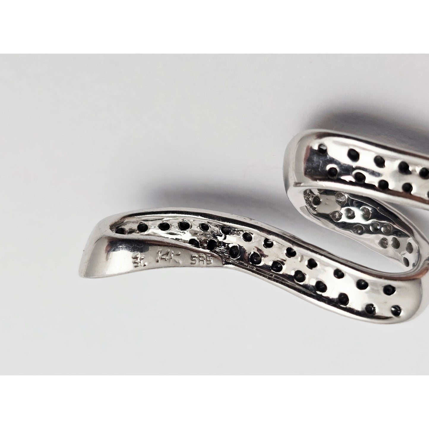 14K White Gold Twirl Swirl Black & White Diamond Charm Pendant