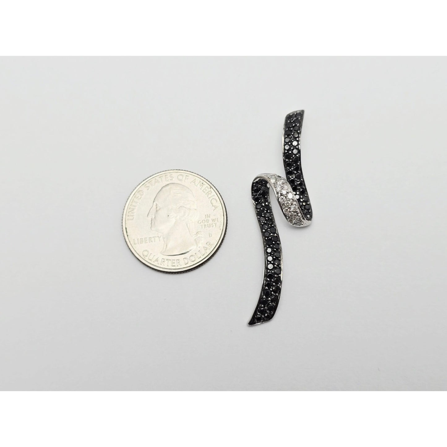 14K White Gold Twirl Swirl Black & White Diamond Charm Pendant