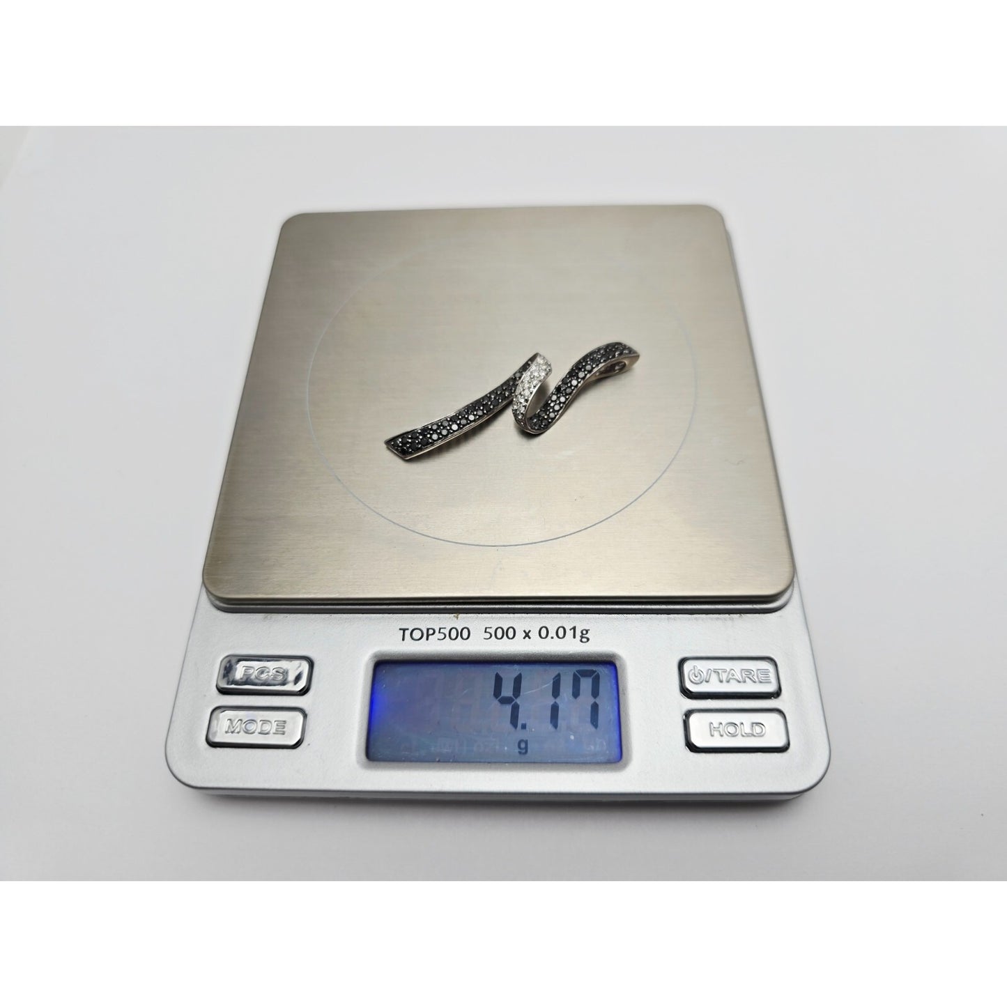 14K White Gold Twirl Swirl Black & White Diamond Charm Pendant