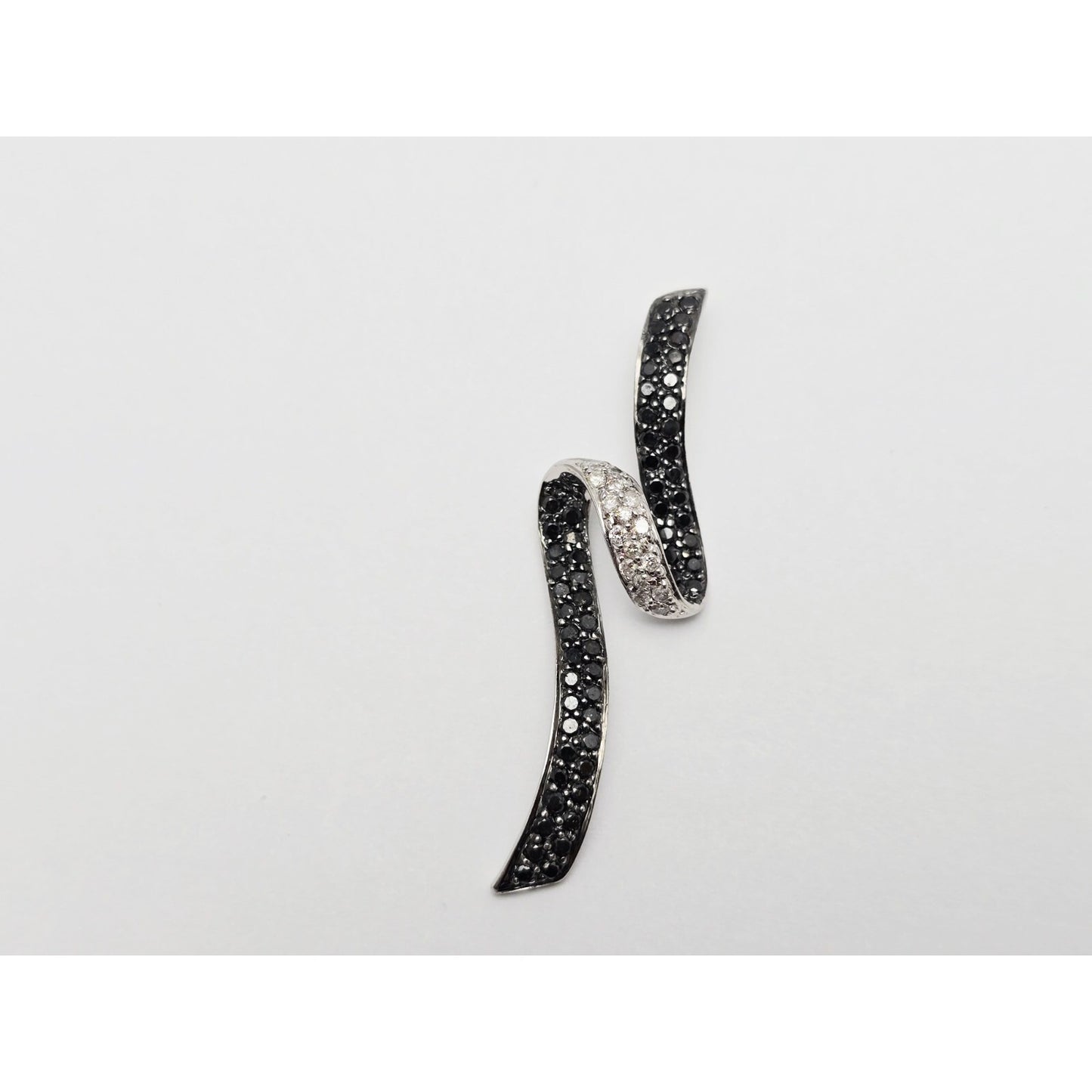 14K White Gold Twirl Swirl Black & White Diamond Charm Pendant