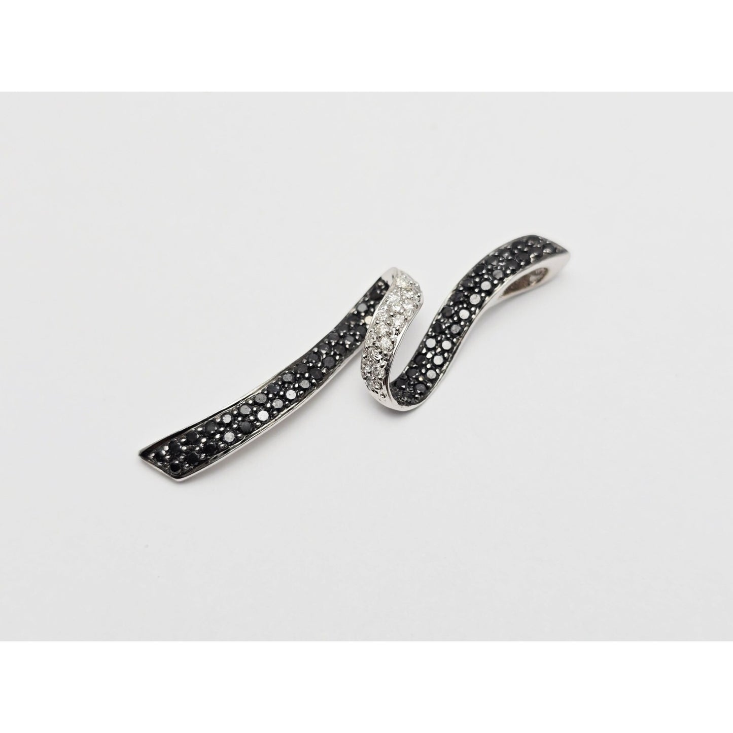 14K White Gold Twirl Swirl Black & White Diamond Charm Pendant