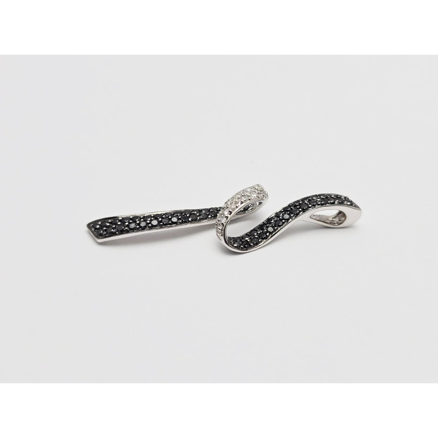 14K White Gold Twirl Swirl Black & White Diamond Charm Pendant