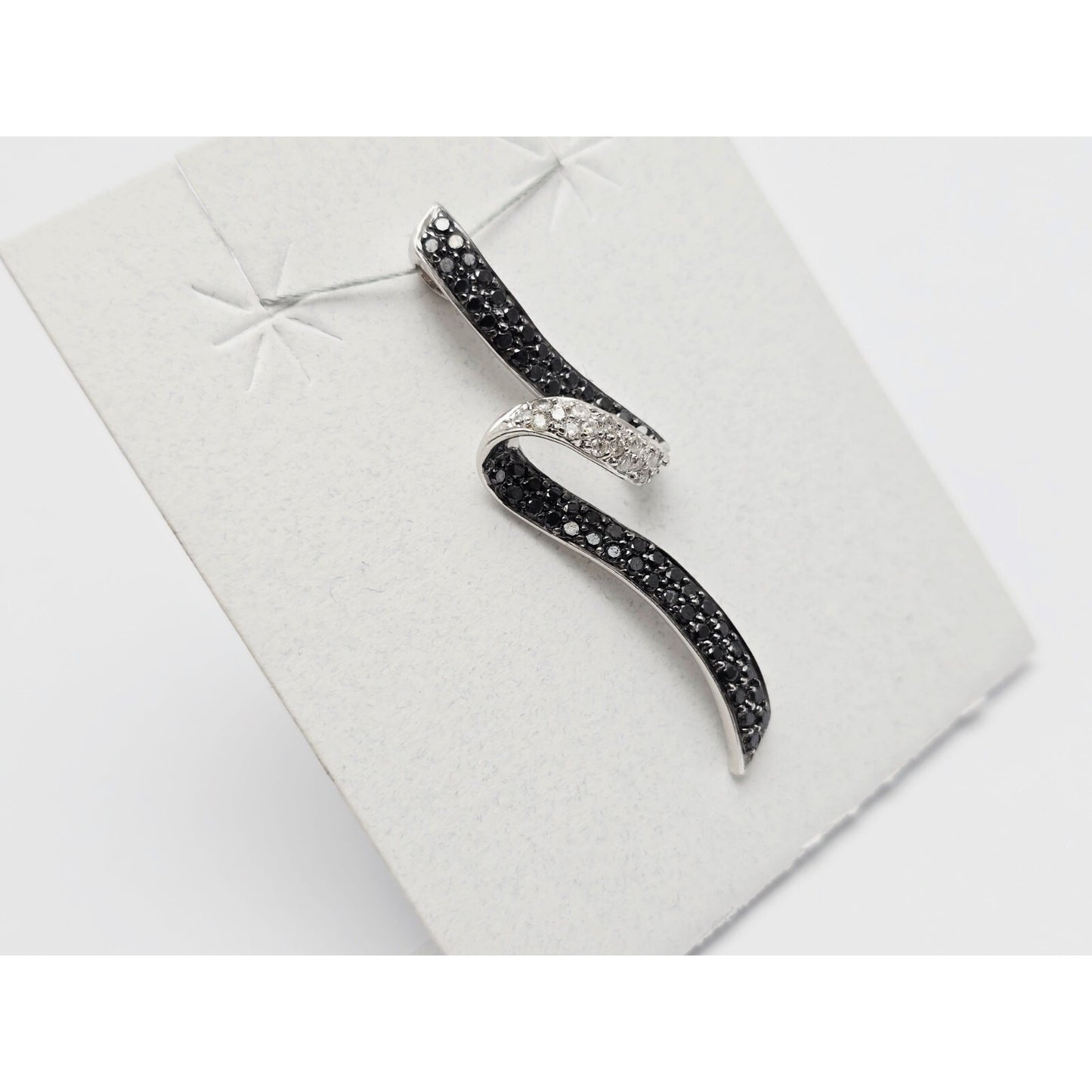 14K White Gold Twirl Swirl Black & White Diamond Charm Pendant