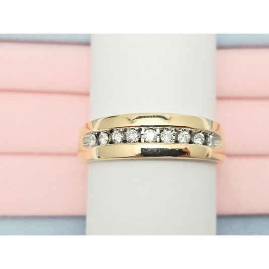 14K Yellow Gold Single Row Diamond Wedding Band Ring