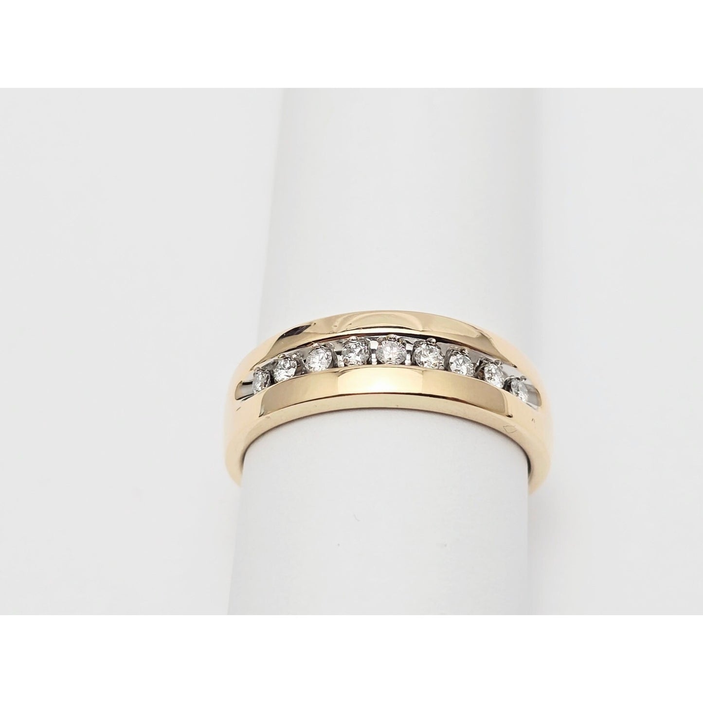 14K Yellow Gold Single Row Diamond Wedding Band Ring