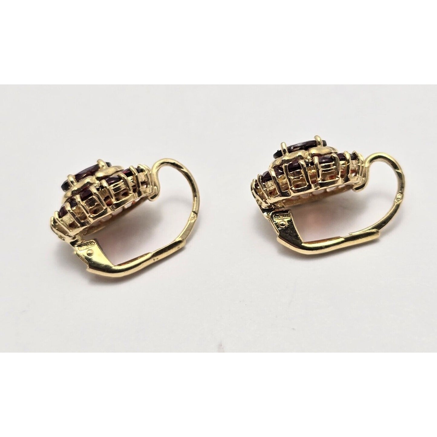18K Yellow Gold Garnet Flower Hinged Earrings