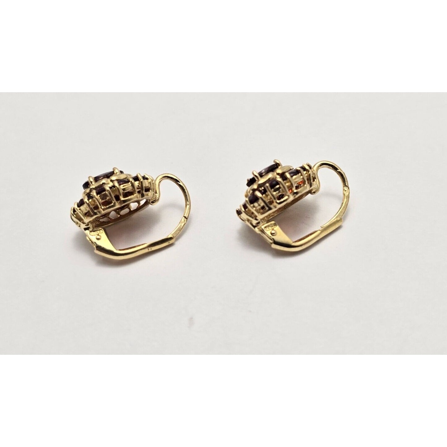 18K Yellow Gold Garnet Flower Hinged Earrings