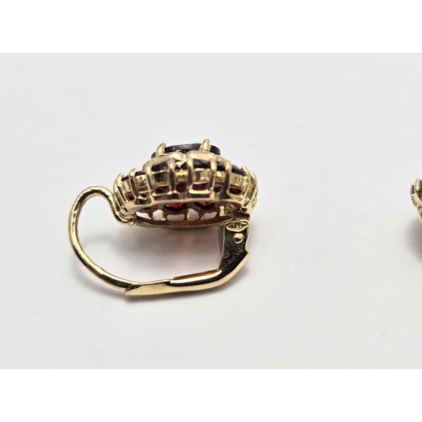 18K Yellow Gold Garnet Flower Hinged Earrings