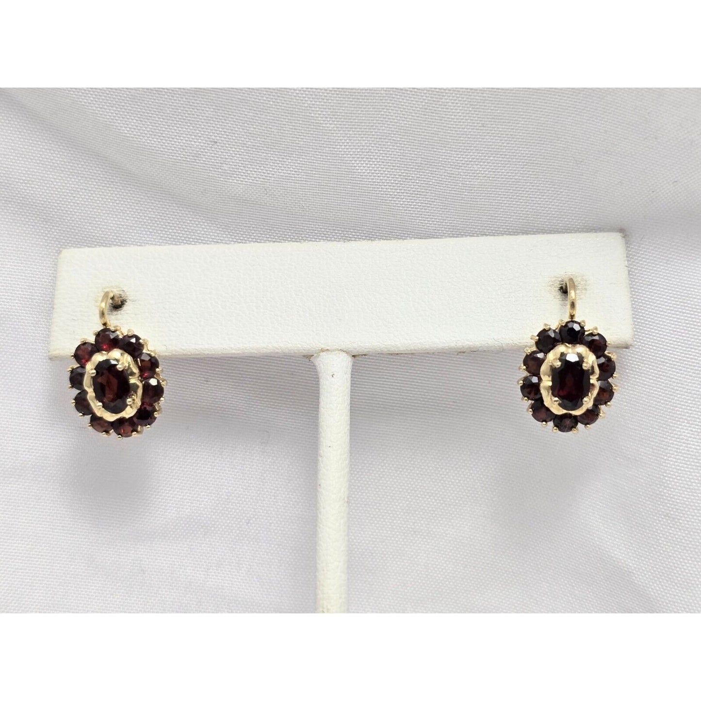 18K Yellow Gold Garnet Flower Hinged Earrings
