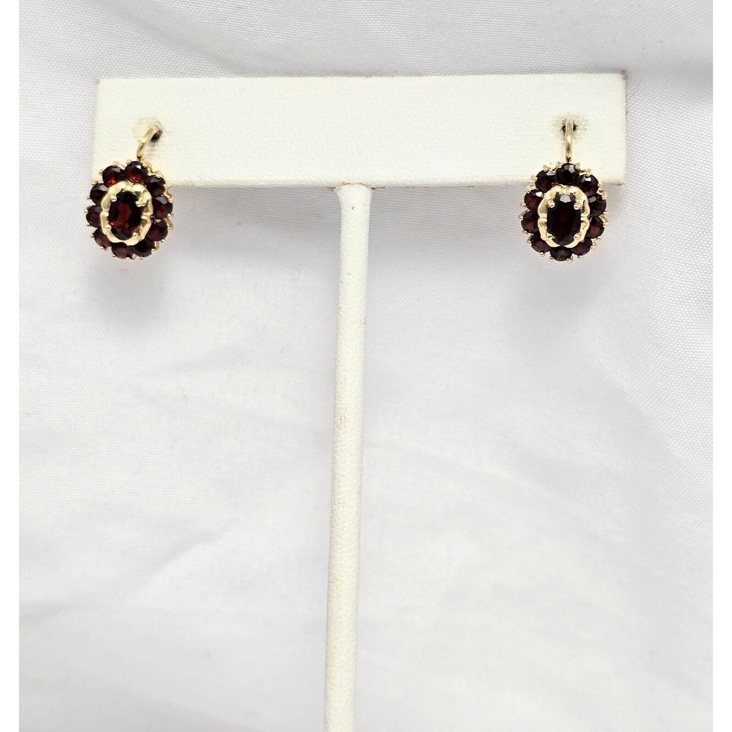 18K Yellow Gold Garnet Flower Hinged Earrings