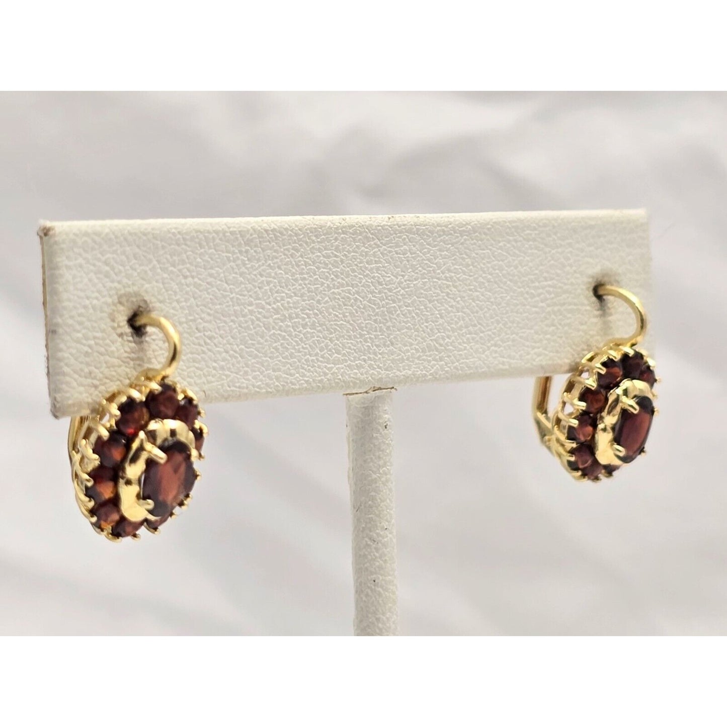 18K Yellow Gold Garnet Flower Hinged Earrings