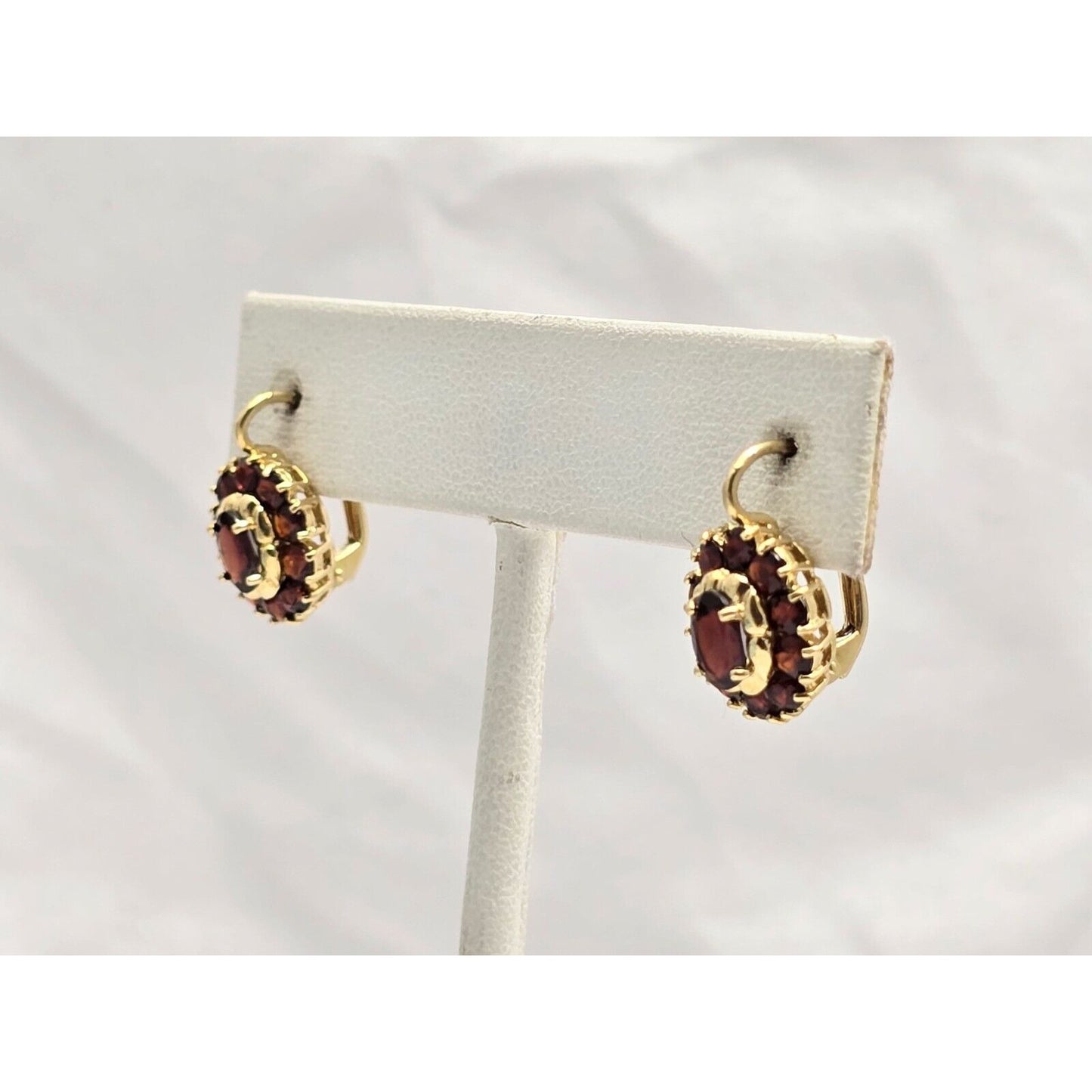 18K Yellow Gold Garnet Flower Hinged Earrings