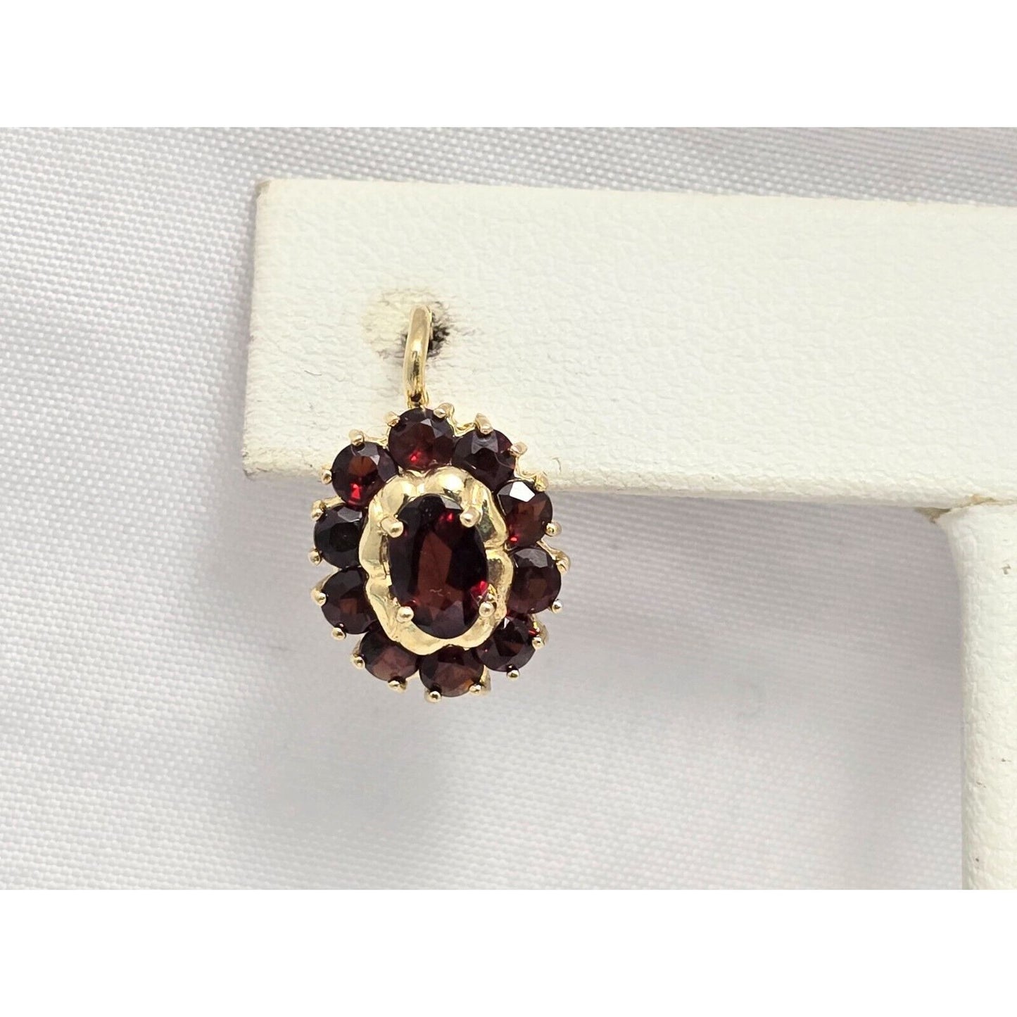 18K Yellow Gold Garnet Flower Hinged Earrings