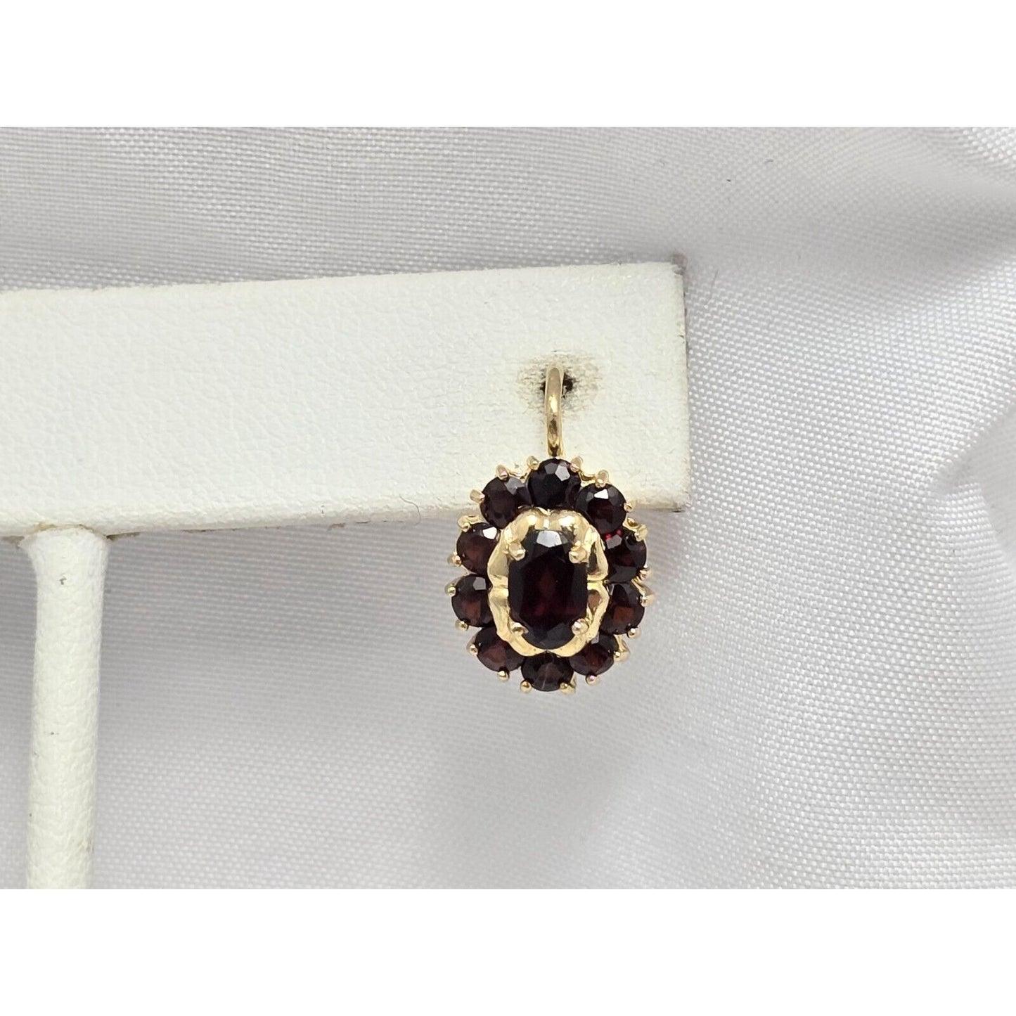 18K Yellow Gold Garnet Flower Hinged Earrings