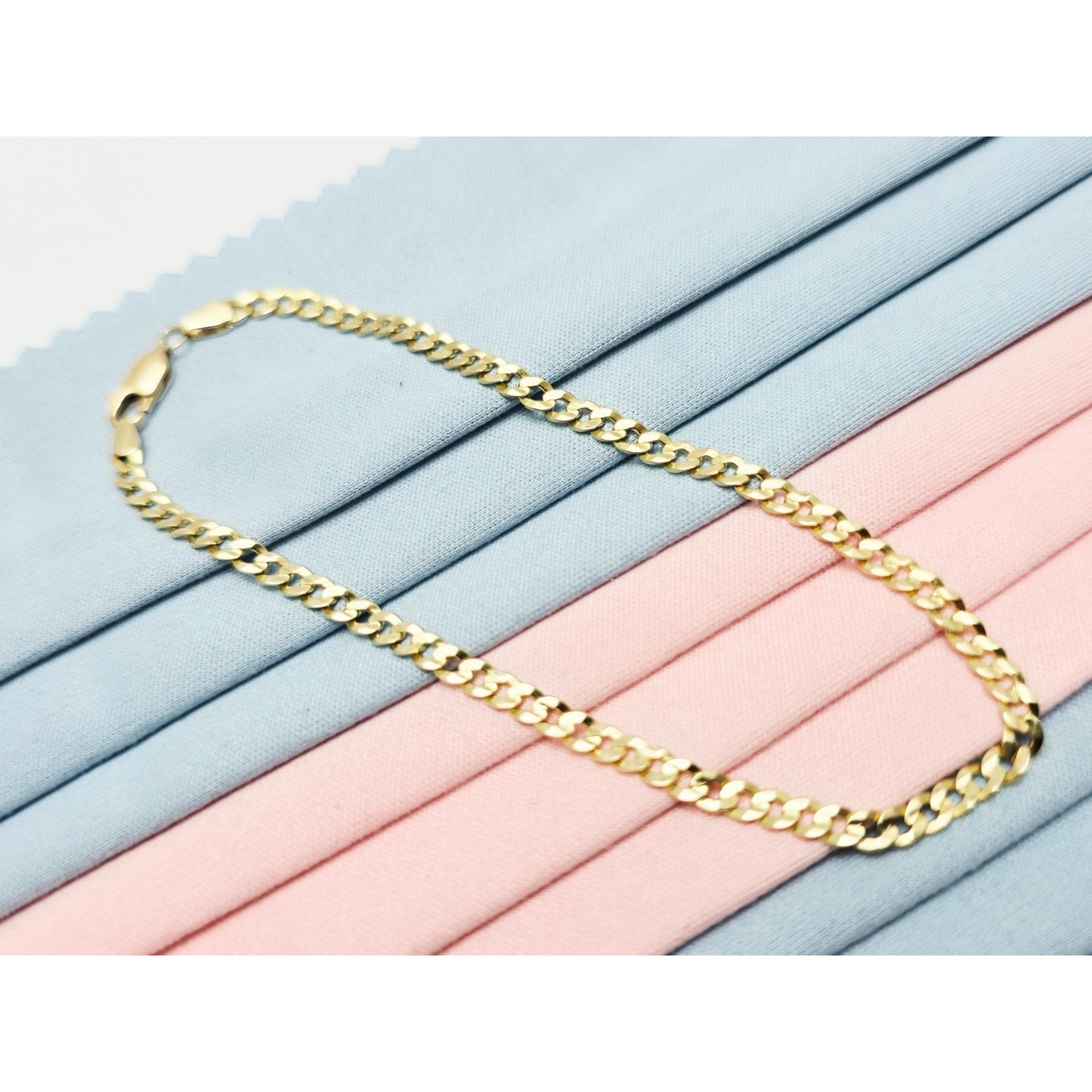 14K Yellow Gold Flat Curb Cuban Link Chain Bracelet