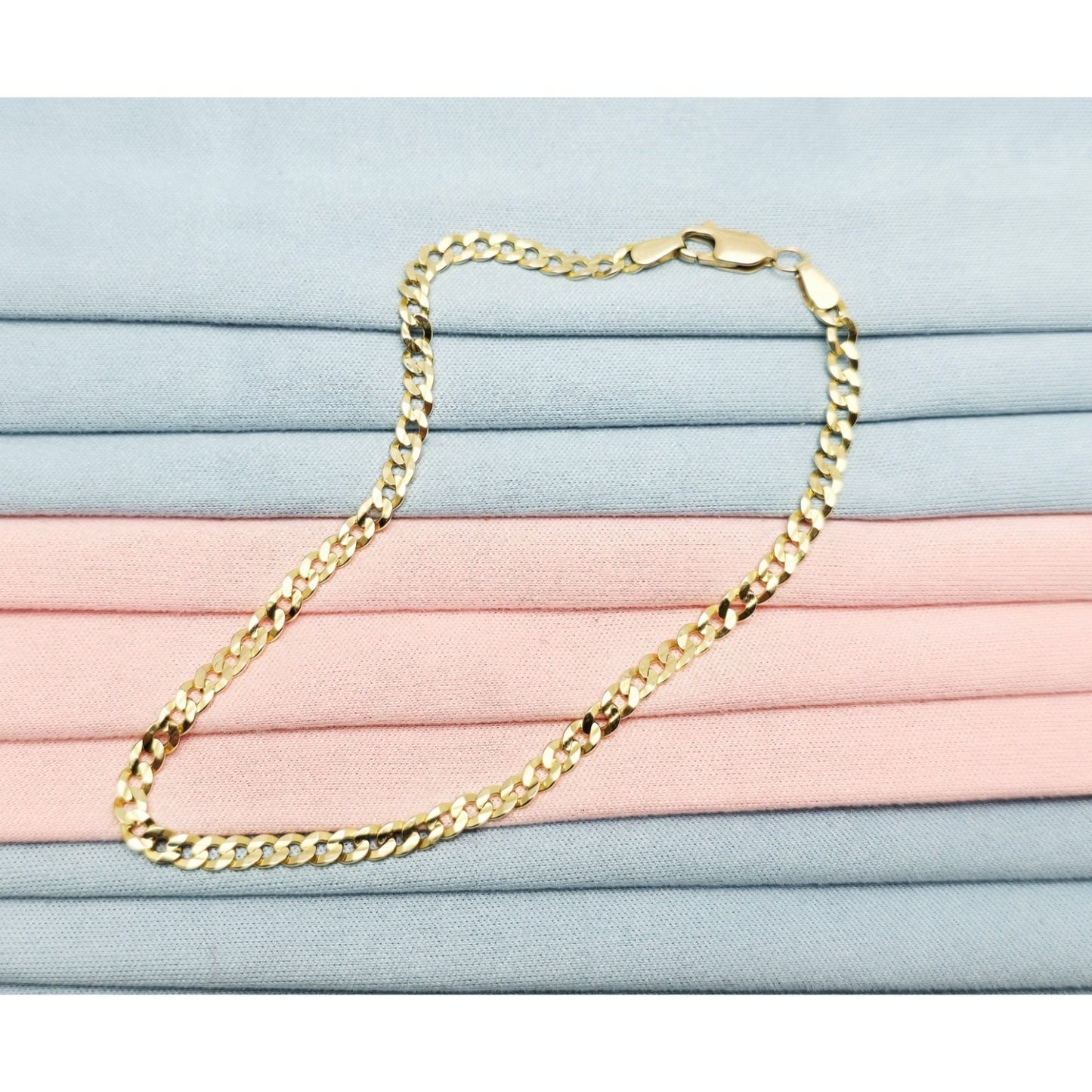 14K Yellow Gold Flat Curb Cuban Link Chain Bracelet