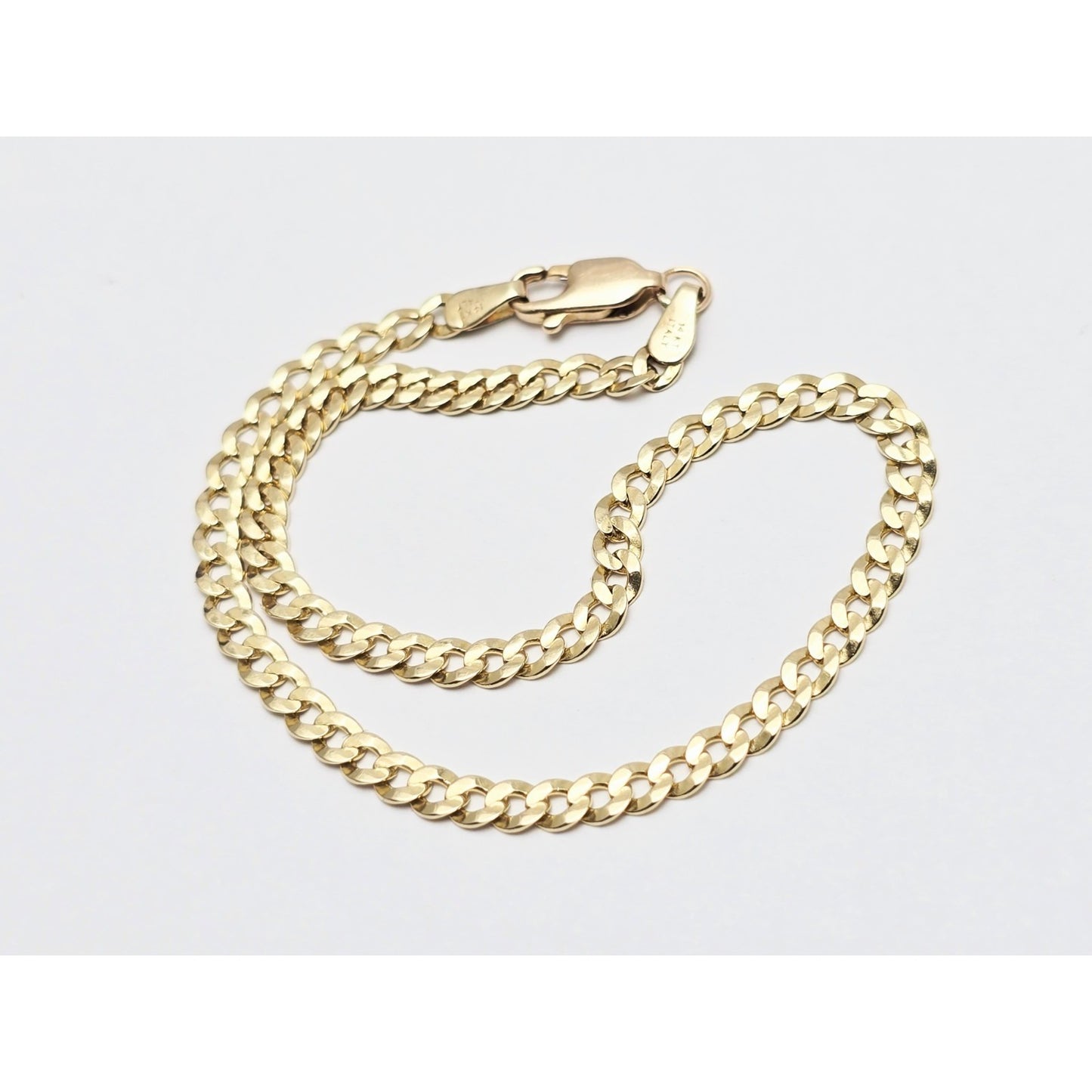14K Yellow Gold Flat Curb Cuban Link Chain Bracelet