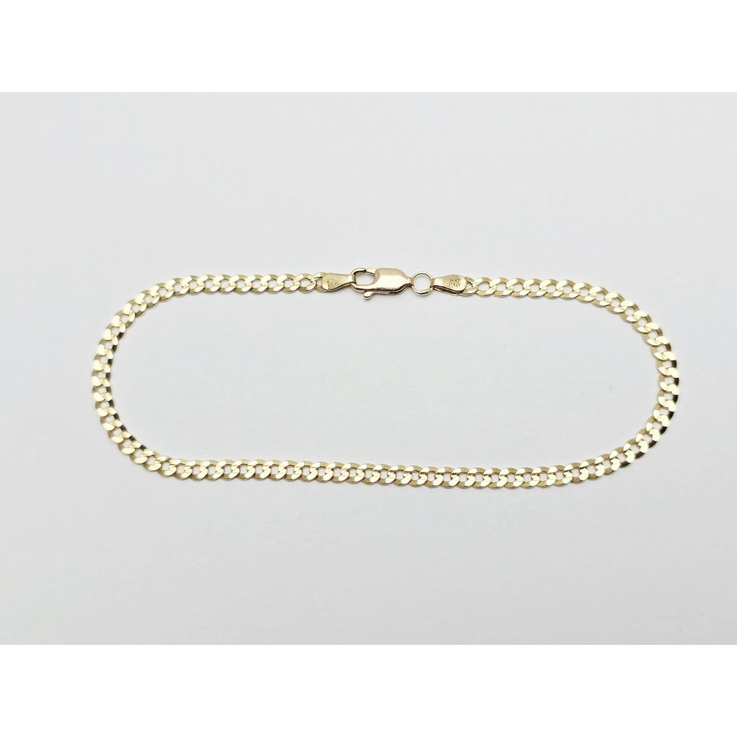 14K Yellow Gold Flat Curb Cuban Link Chain Bracelet