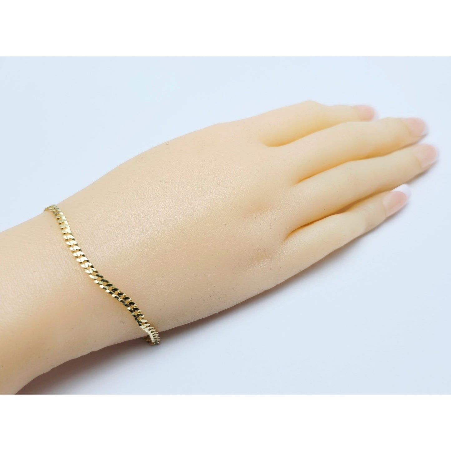 14K Yellow Gold Flat Curb Cuban Link Chain Bracelet