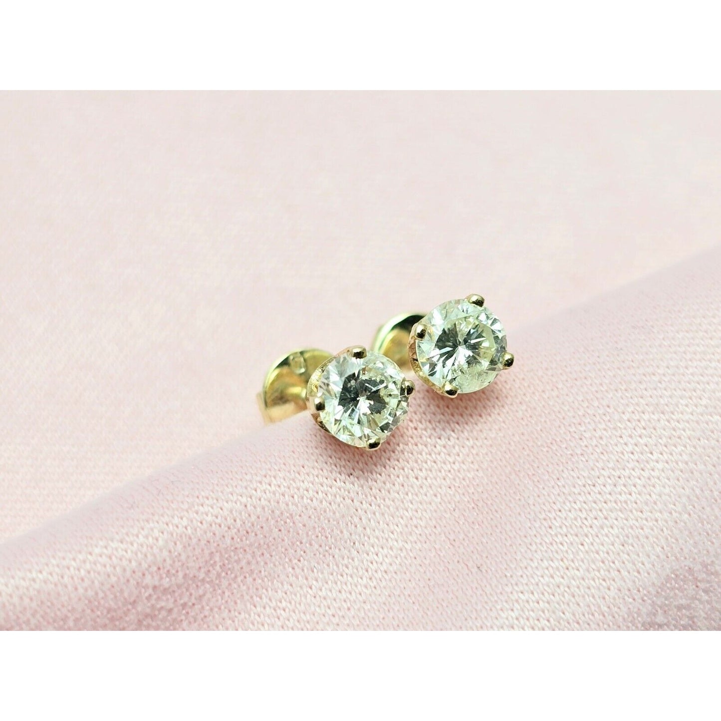 14K Yellow Gold Round Diamond Stud Earrings