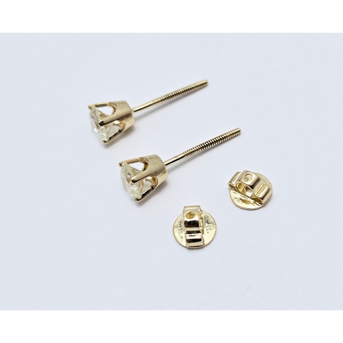 14K Yellow Gold Round Diamond Stud Earrings