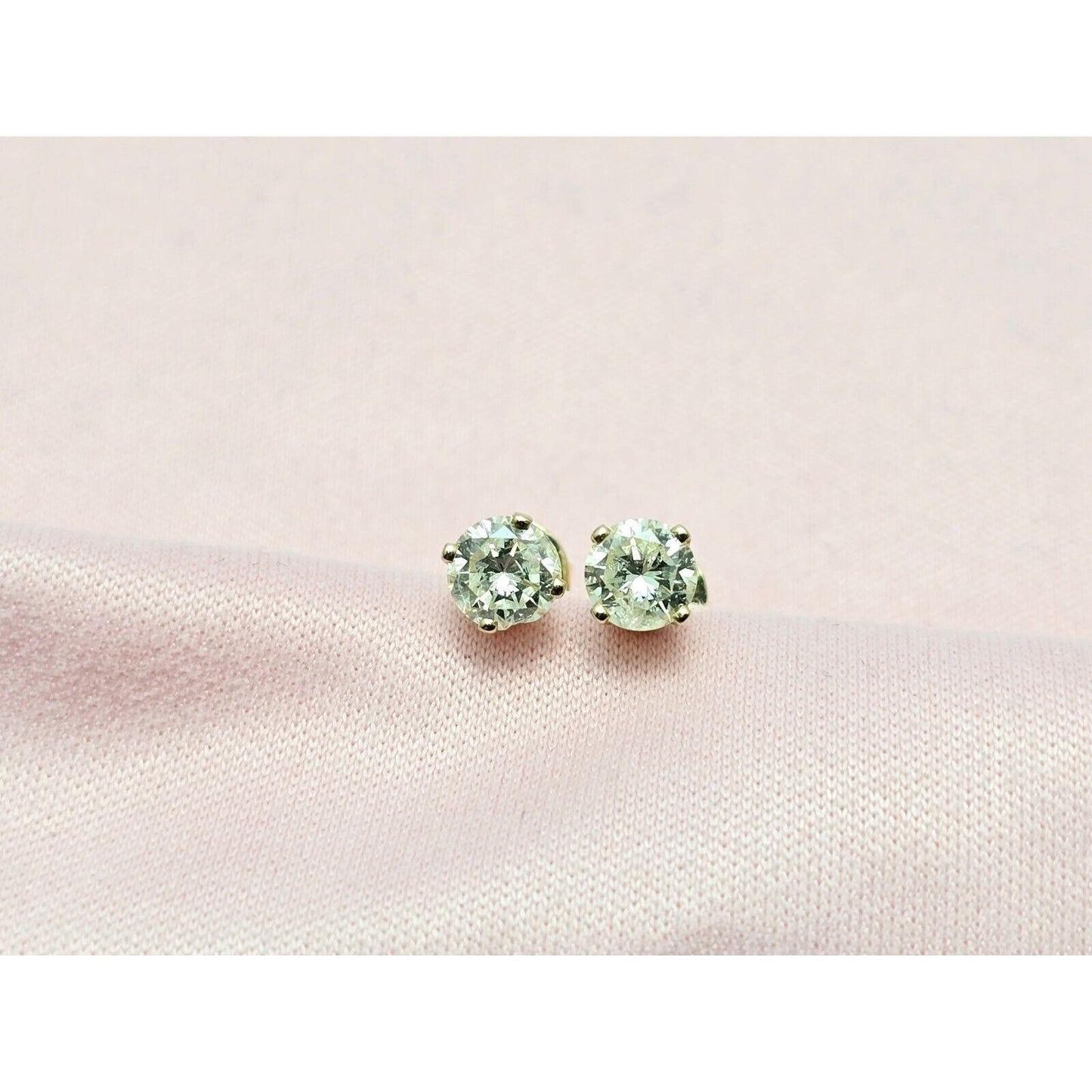 14K Yellow Gold Round Diamond Stud Earrings