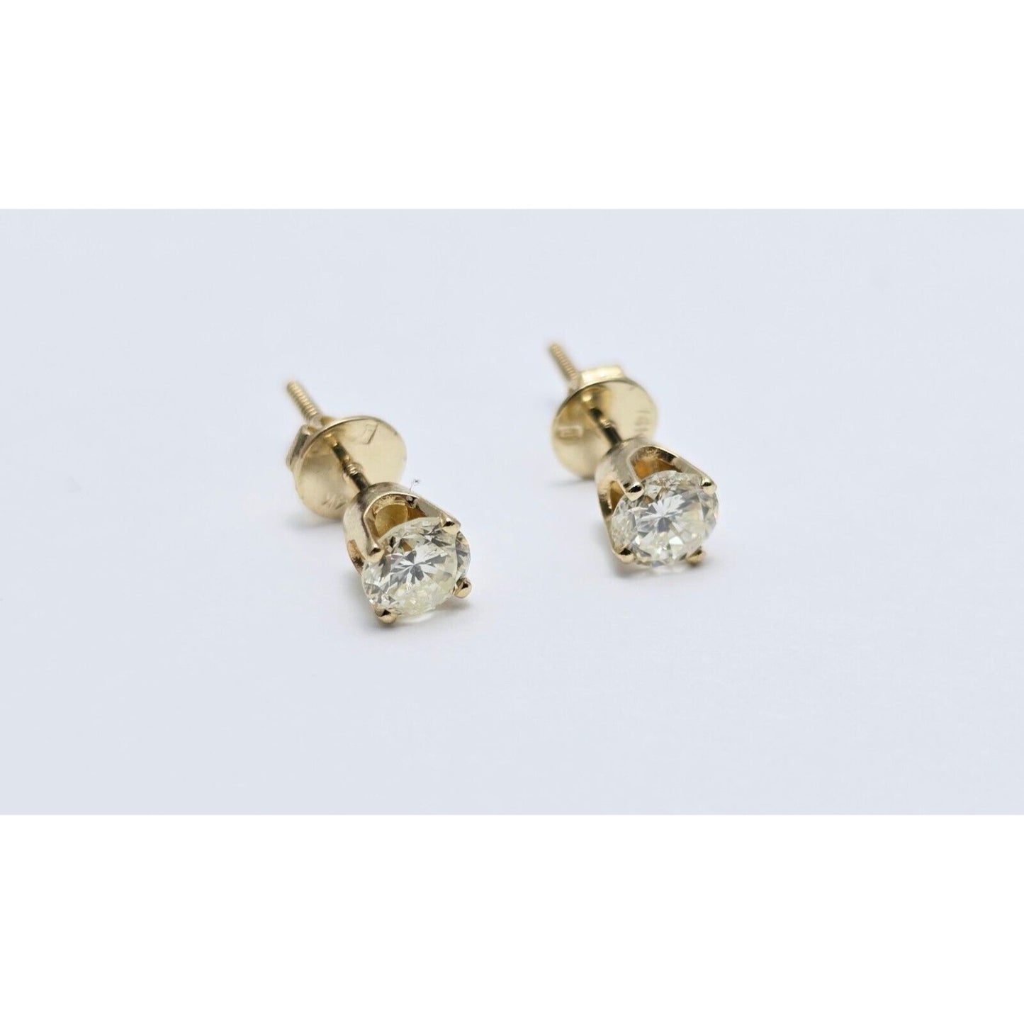 14K Yellow Gold Round Diamond Stud Earrings