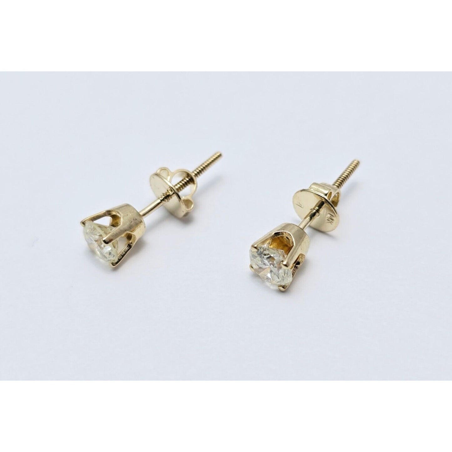 14K Yellow Gold Round Diamond Stud Earrings