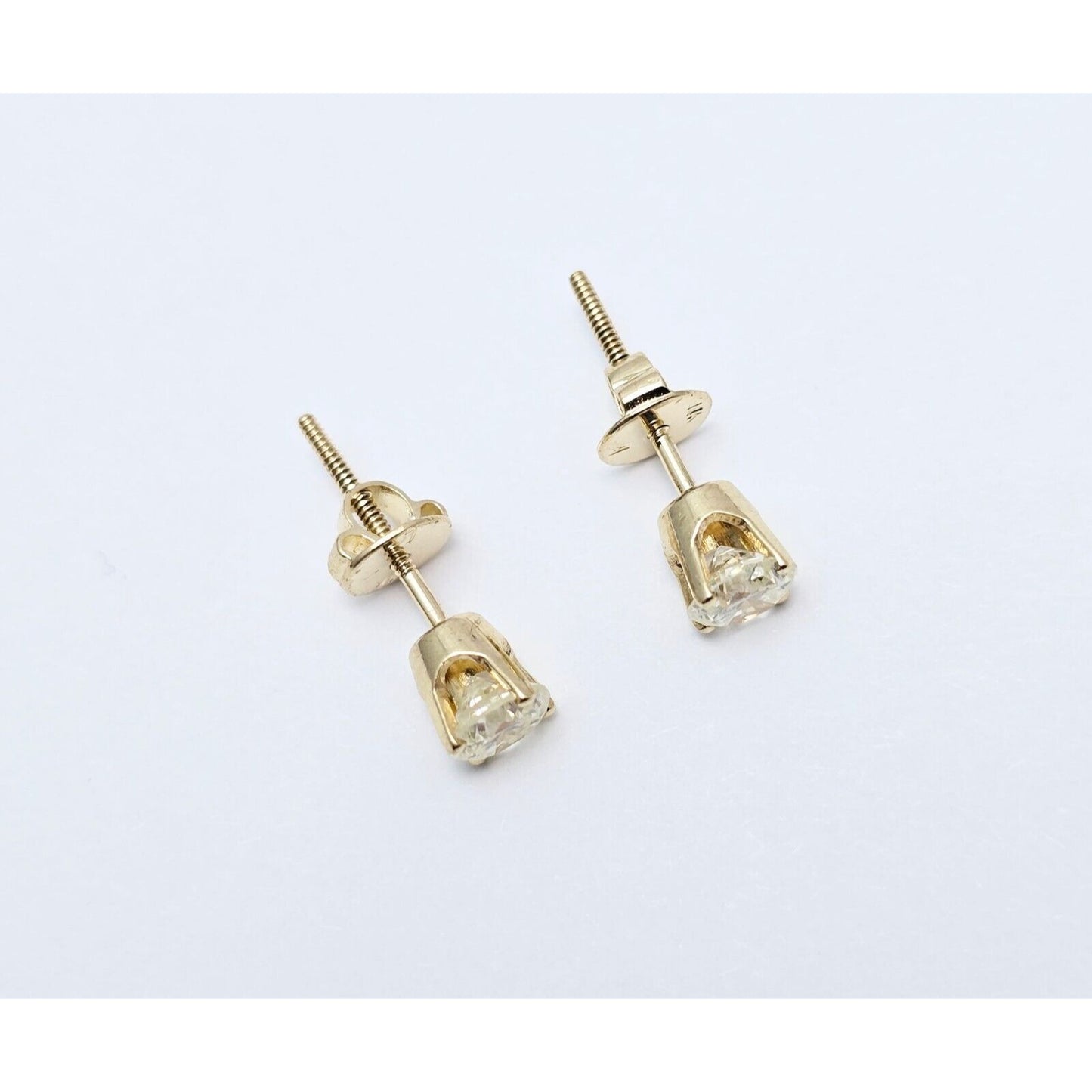 14K Yellow Gold Round Diamond Stud Earrings
