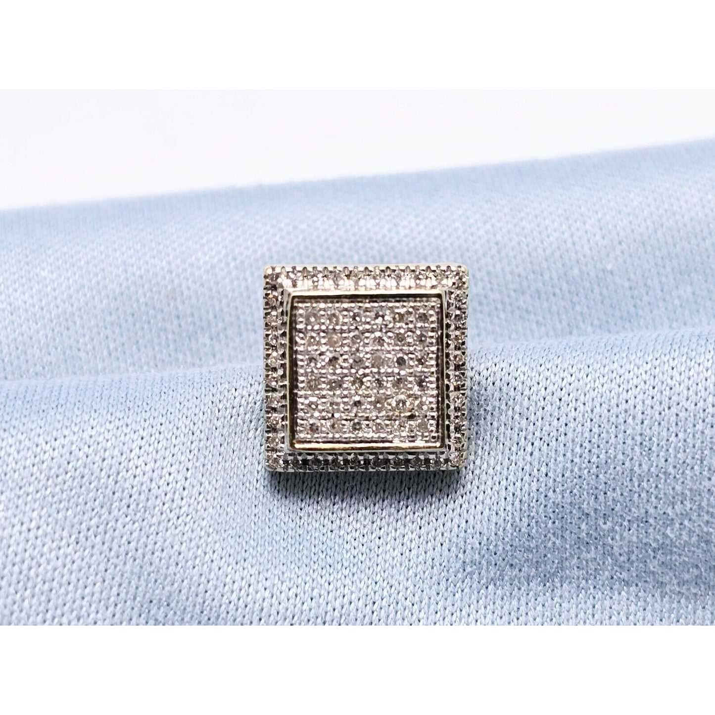 Single 10K Two Tone Gold Square Shaped Diamond Stud Earring