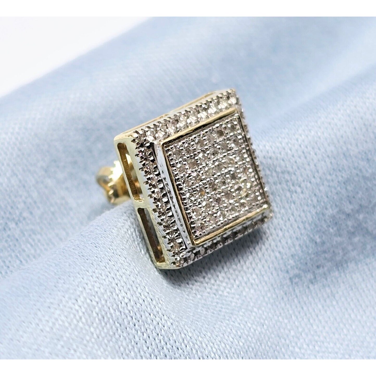 Single 10K Two Tone Gold Square Shaped Diamond Stud Earring