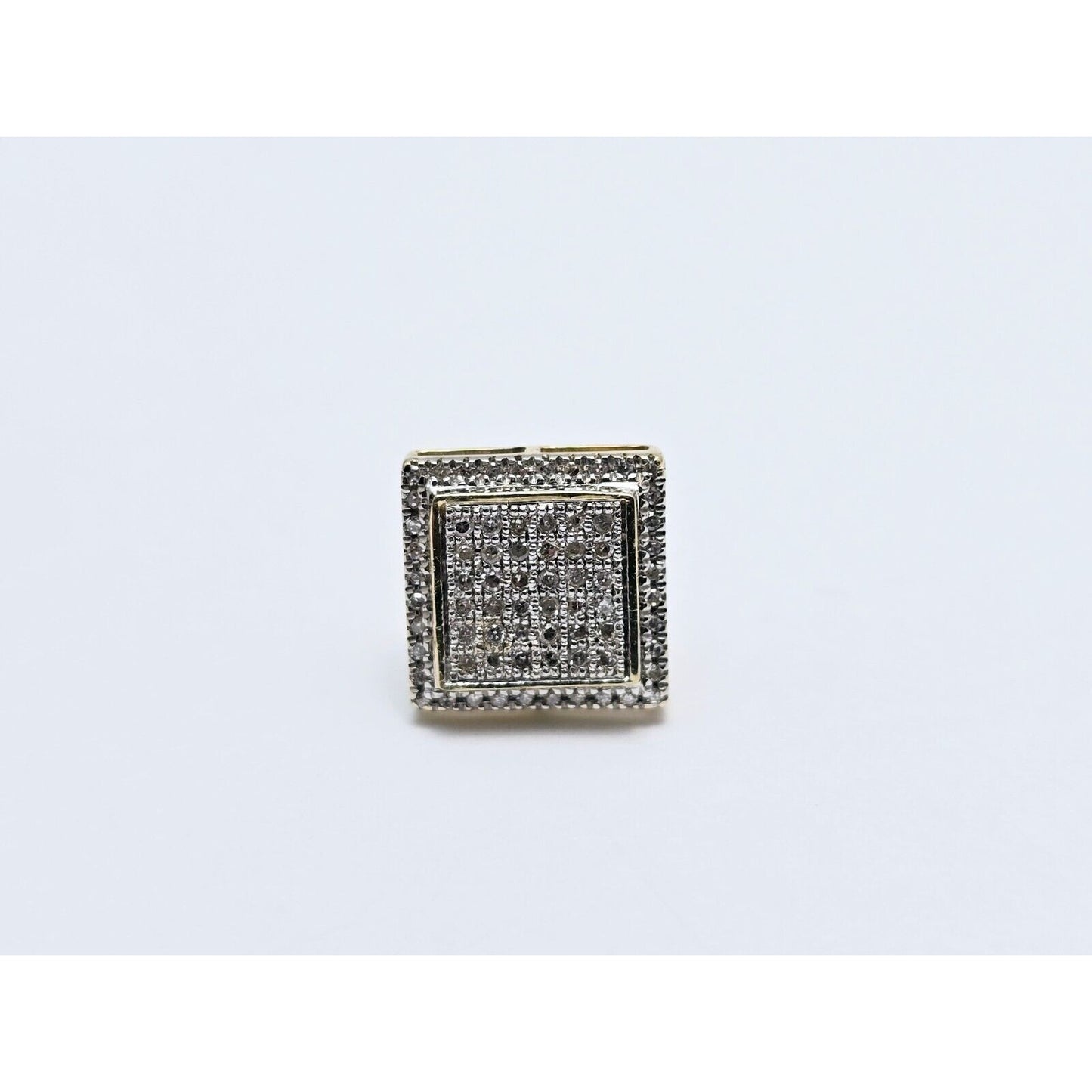 Single 10K Two Tone Gold Square Shaped Diamond Stud Earring