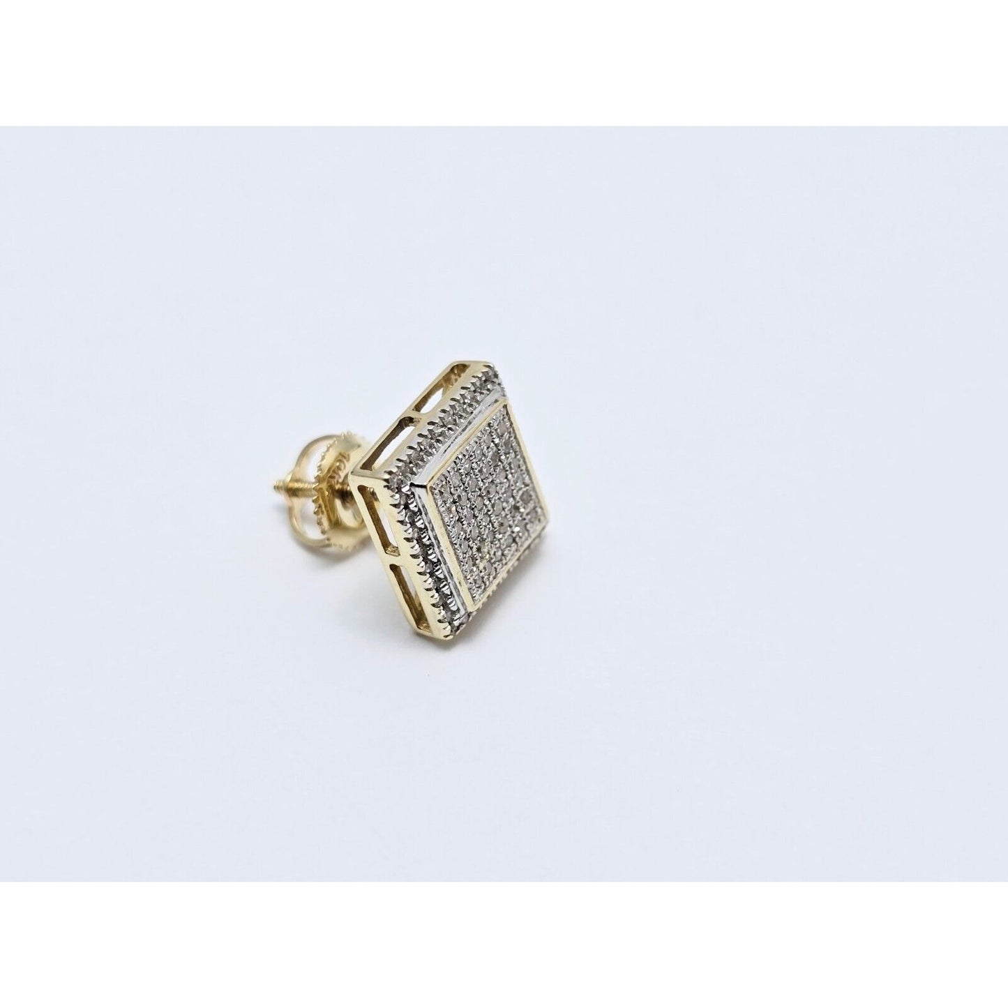 Single 10K Two Tone Gold Square Shaped Diamond Stud Earring