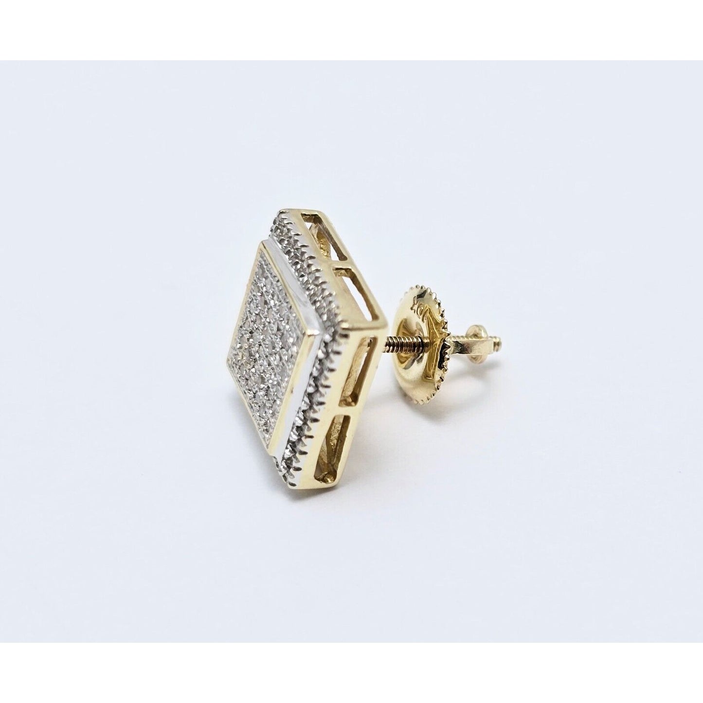 Single 10K Two Tone Gold Square Shaped Diamond Stud Earring
