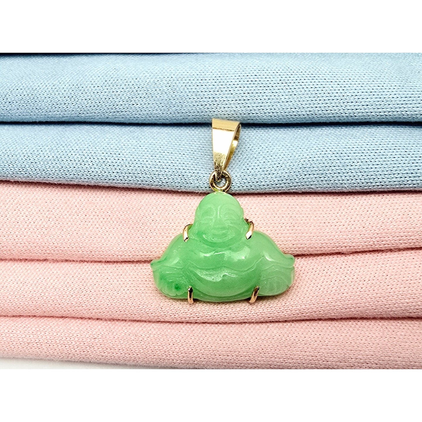 18K Yellow Gold Small Sized Green Jade Buddha Charm Pendant